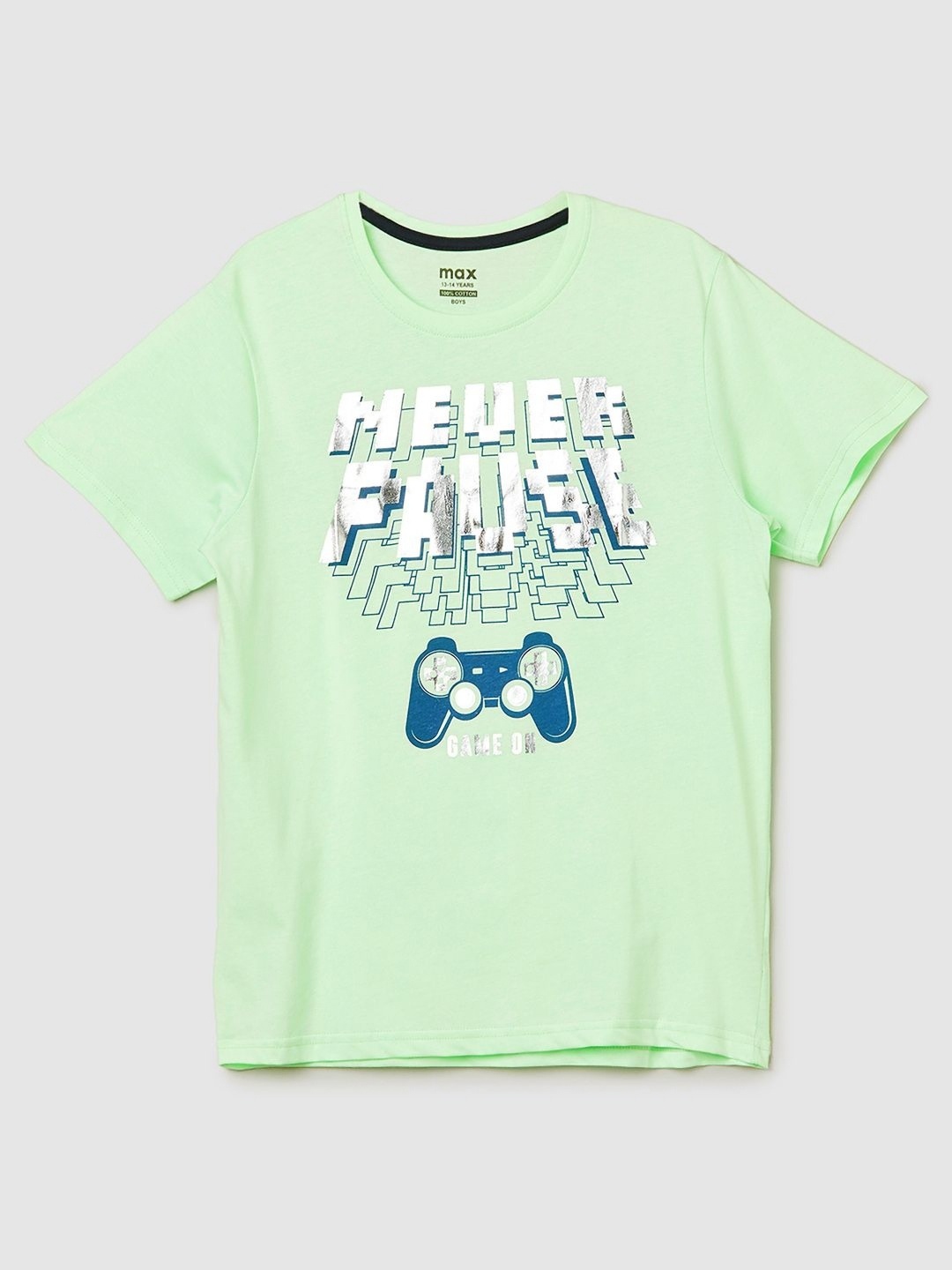 

max Boys Typography Printed Pure Cotton T-shirt, Green