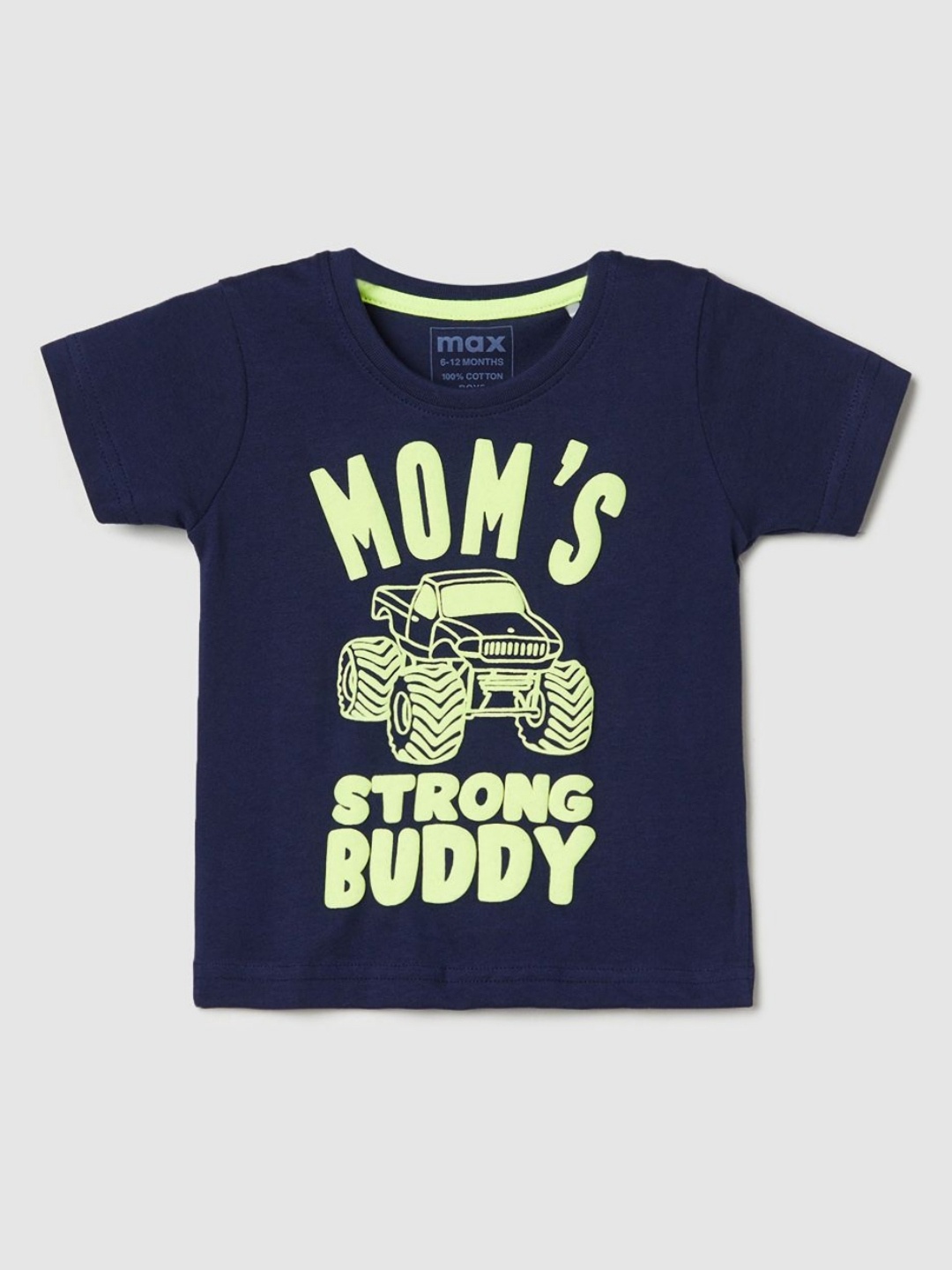 

max Boys Typography Printed Pure Cotton T-shirt, Navy blue