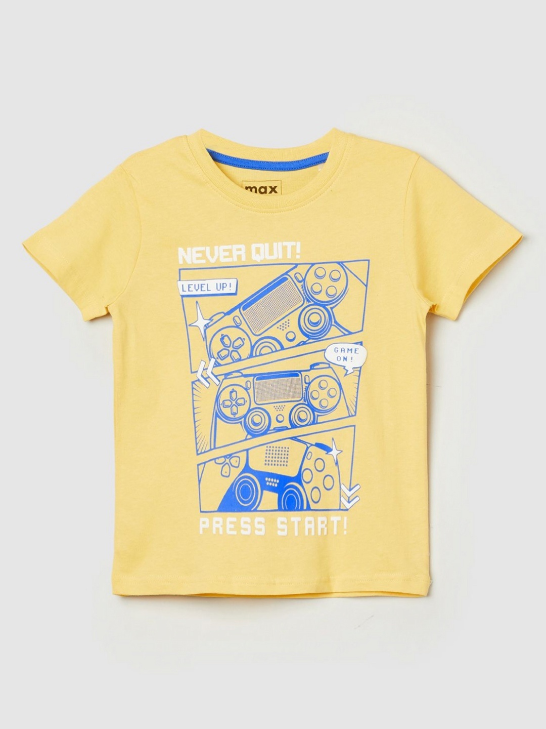 

max Boys Graphic Printed Pure Cotton T-shirt, Yellow