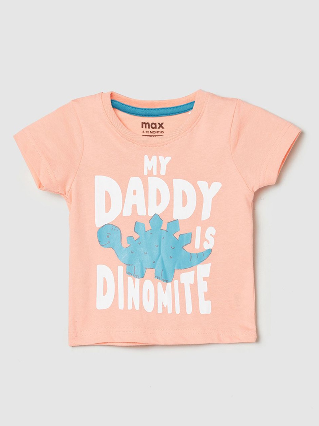 

max Boys Typography Printed Pure Cotton T-shirt, Peach