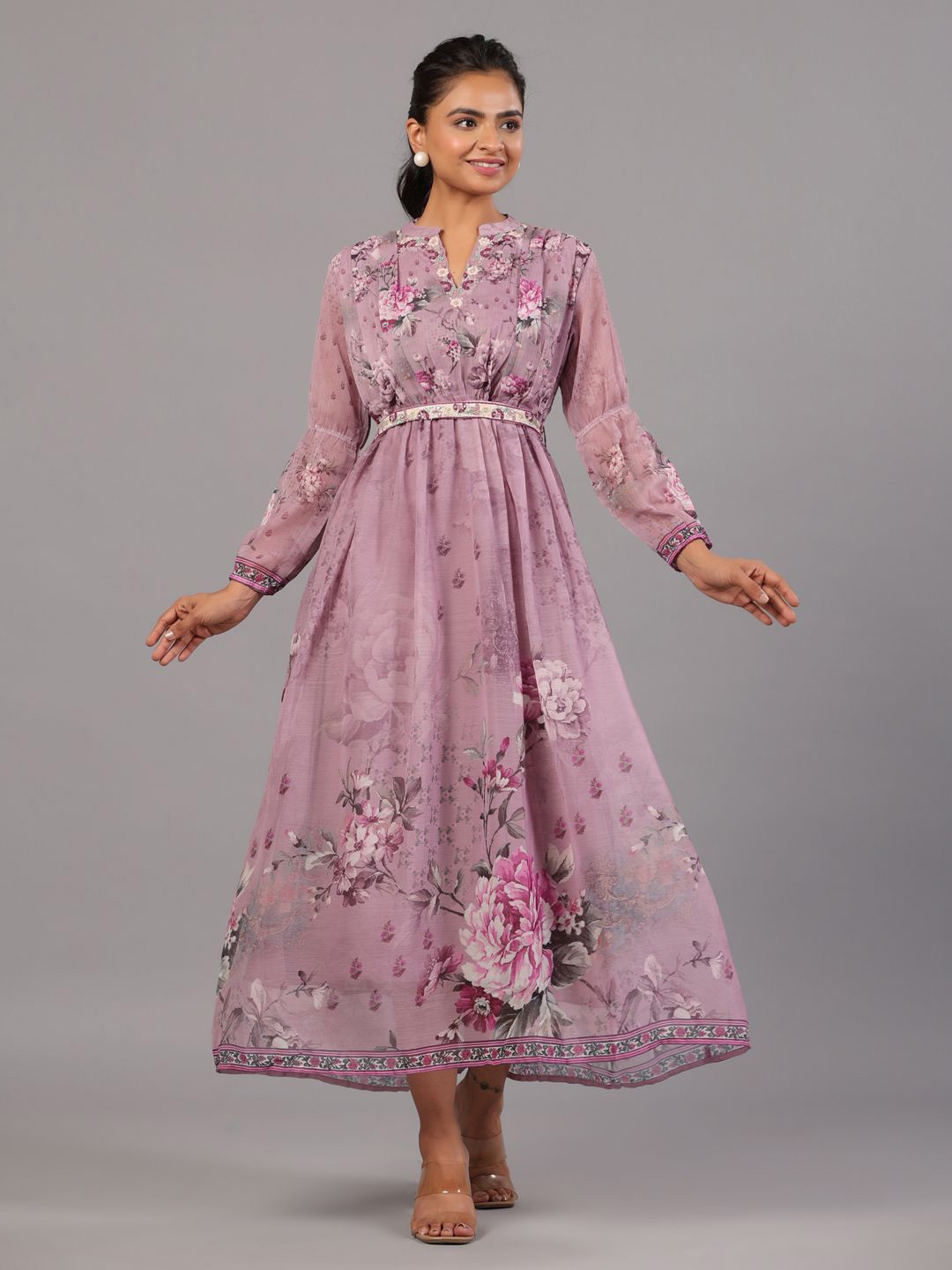 

Amchoor Floral Print Georgette Maxi Dress, Purple
