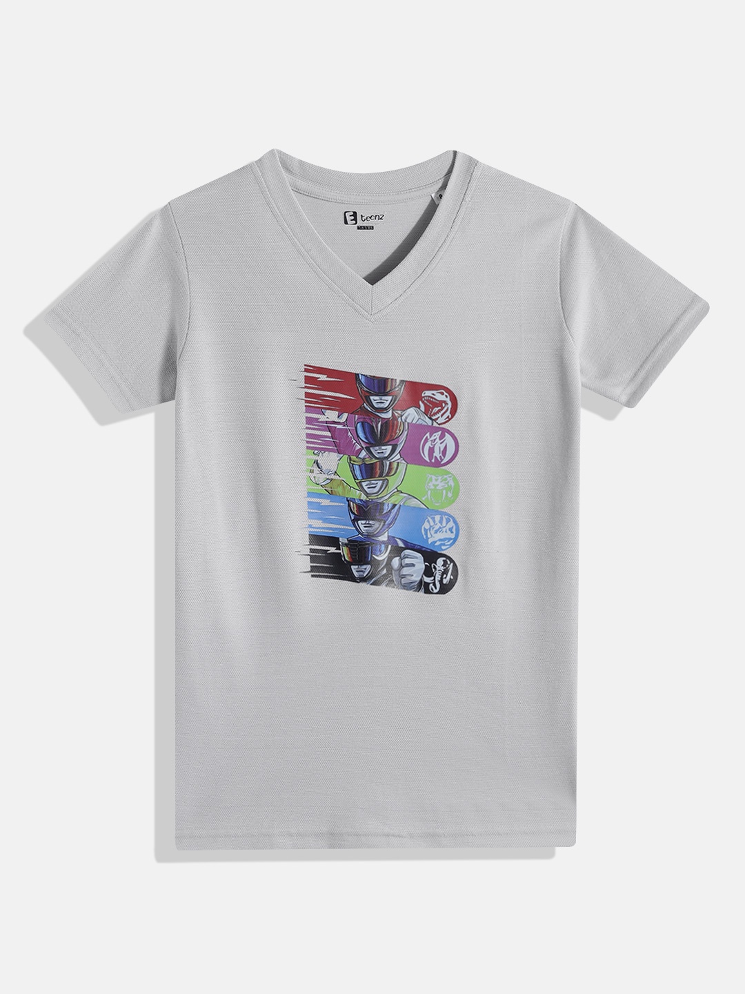 

Eteenz Boys Power Rangers Printed V-Neck T-shirt, Grey