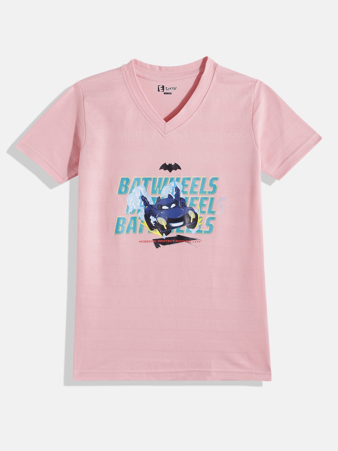 

Eteenz Boys BatWheels Printed V-Neck T-shirt, Pink