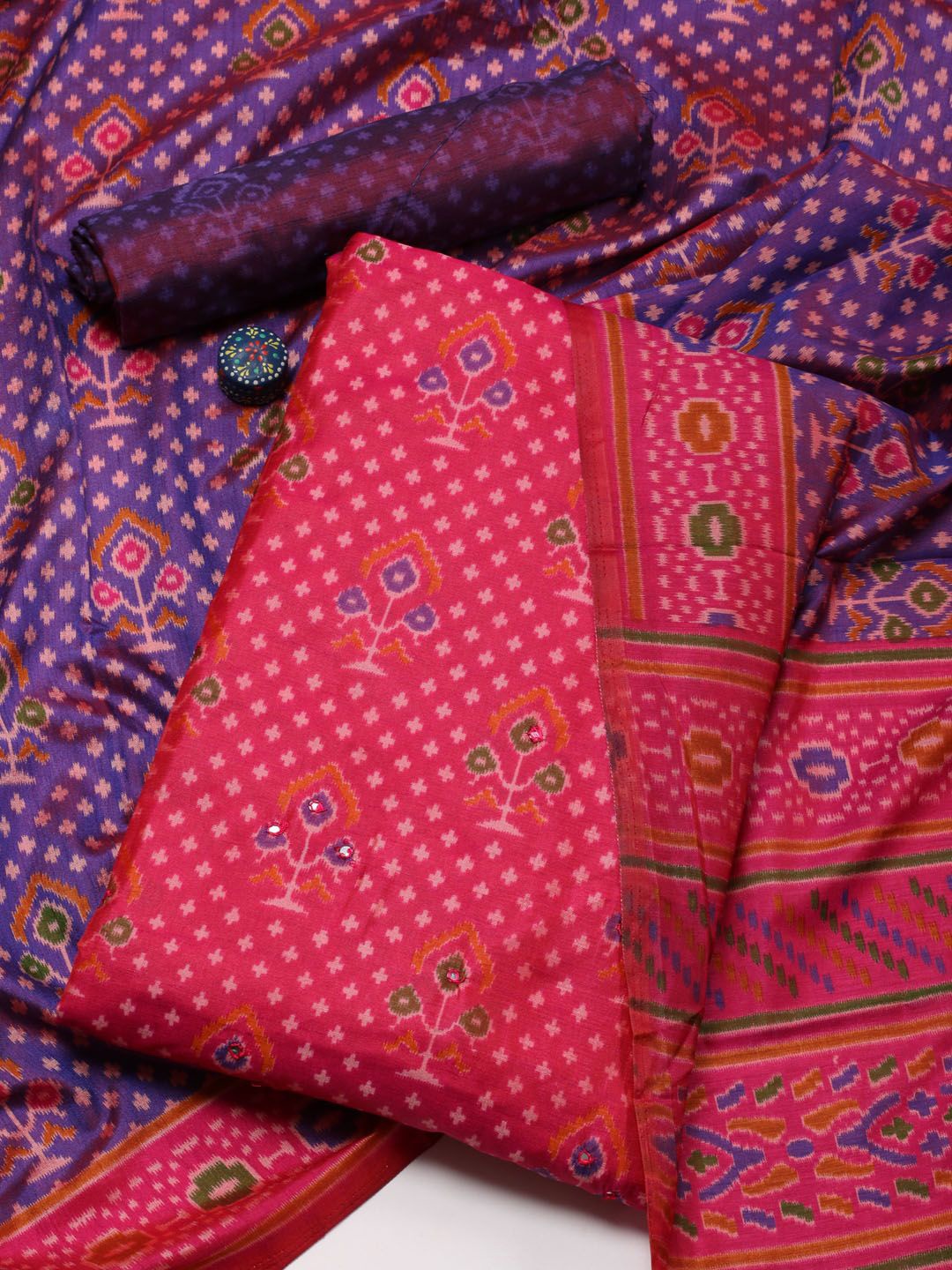 

Meena Bazaar Ethnic Motifs Printed Unstitched Dress Material, Pink