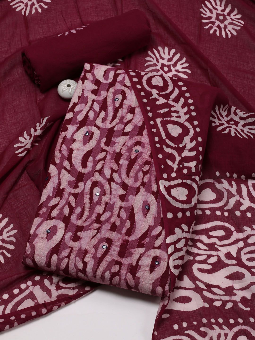 

Meena Bazaar Ethnic Motifs Shibori Printed Unstitched Dress Material, Burgundy