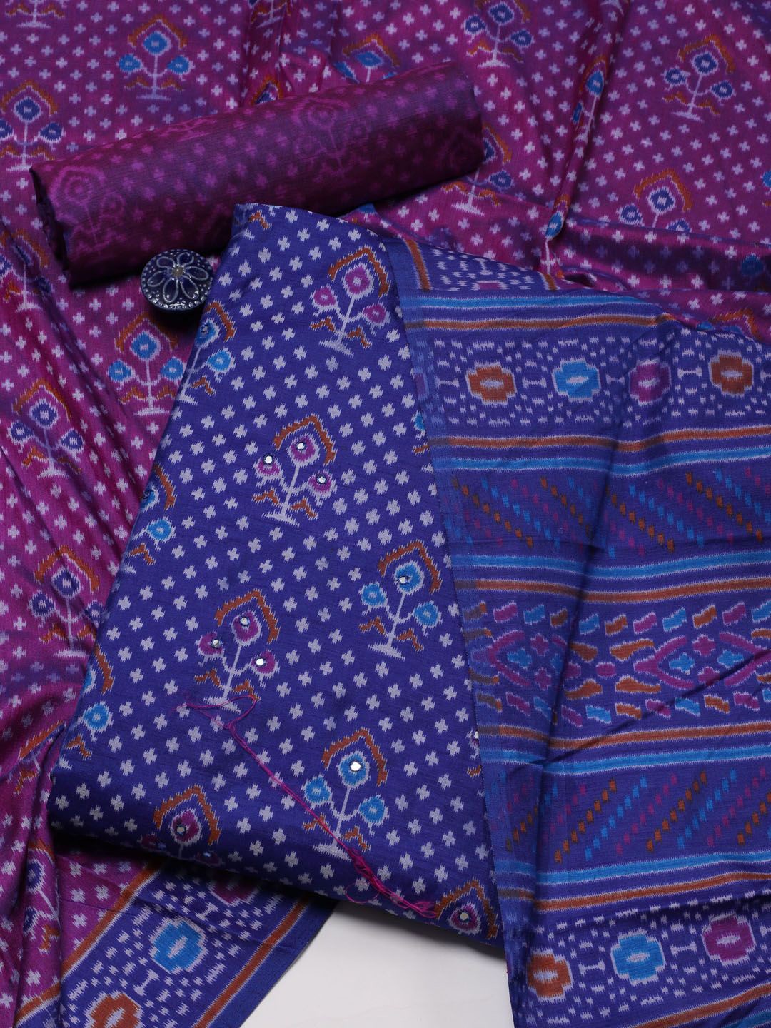 

Meena Bazaar Ethnic Motifs Printed Unstitched Dress Material, Blue