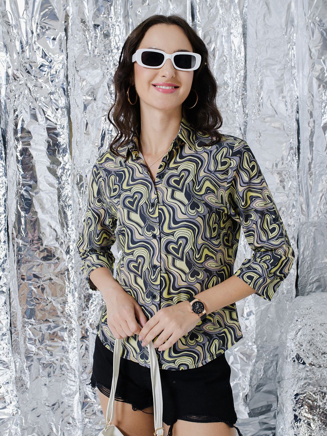 

TANDUL Women Standard Opaque Printed Casual Shirt, Black
