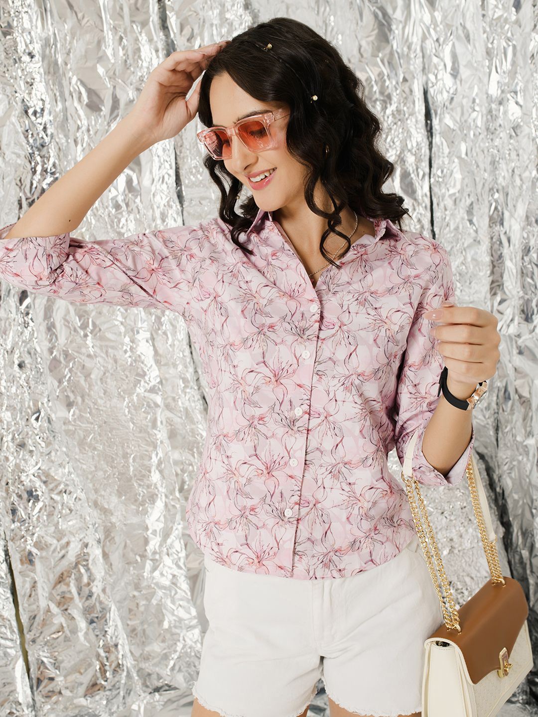

TANDUL Women Standard Floral Opaque Printed Casual Shirt, Pink
