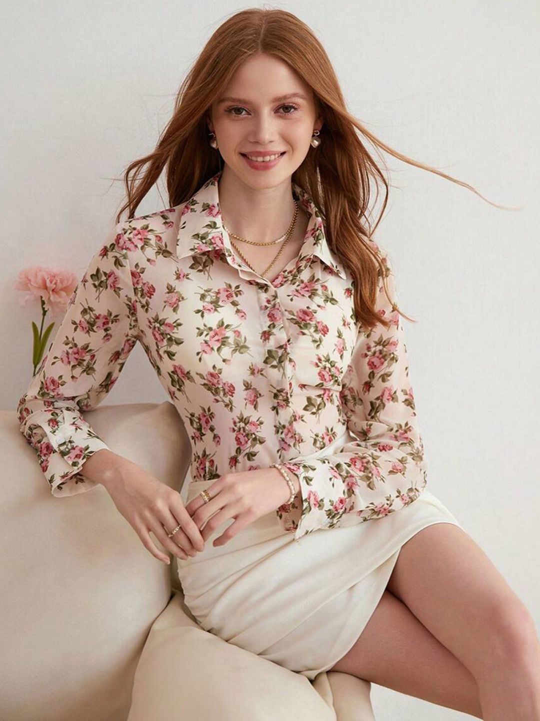 

TANDUL Women Standard Floral Printed Casual Shirt, Beige