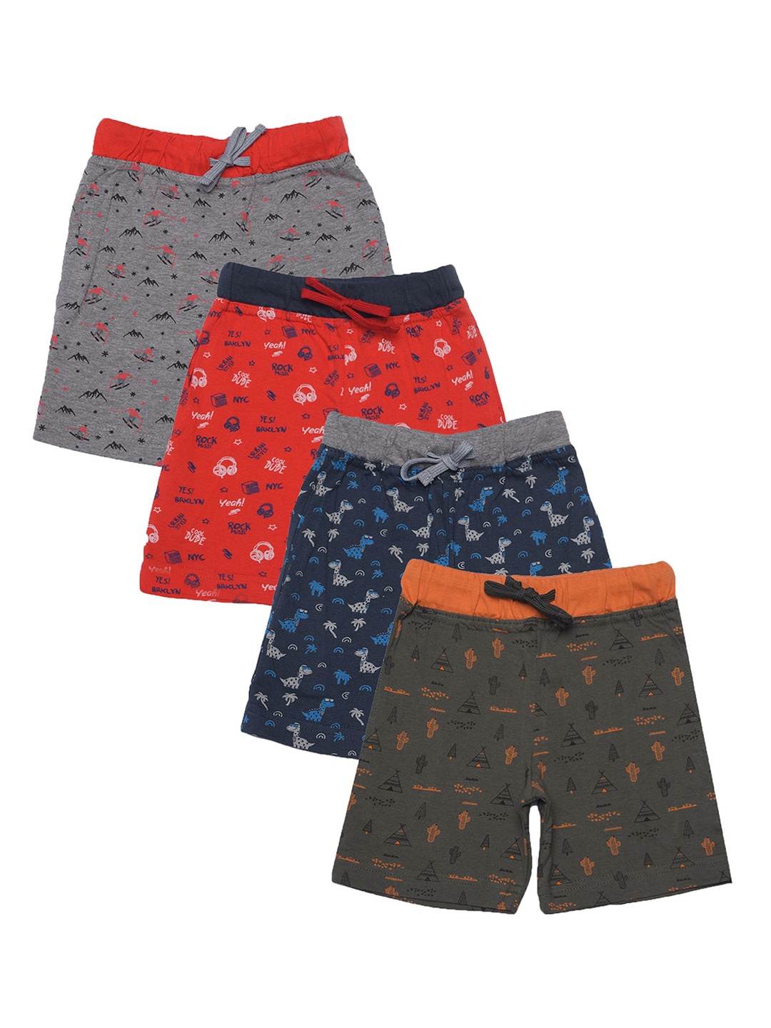 

Dollar Champion Kidswear Pack of 4 Boys Regular Fit Printed Shorts, Grey