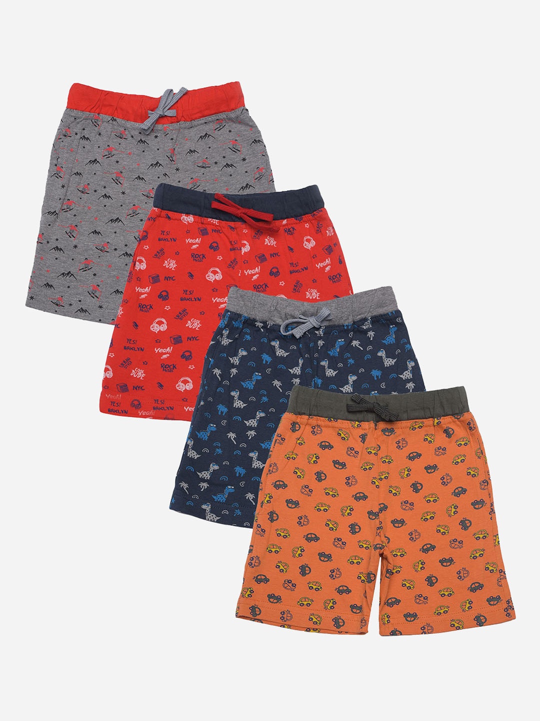 

Dollar Champion Kidswear Pack of 4 Boys Printed Cotton Regular Fit Shorts, Navy blue