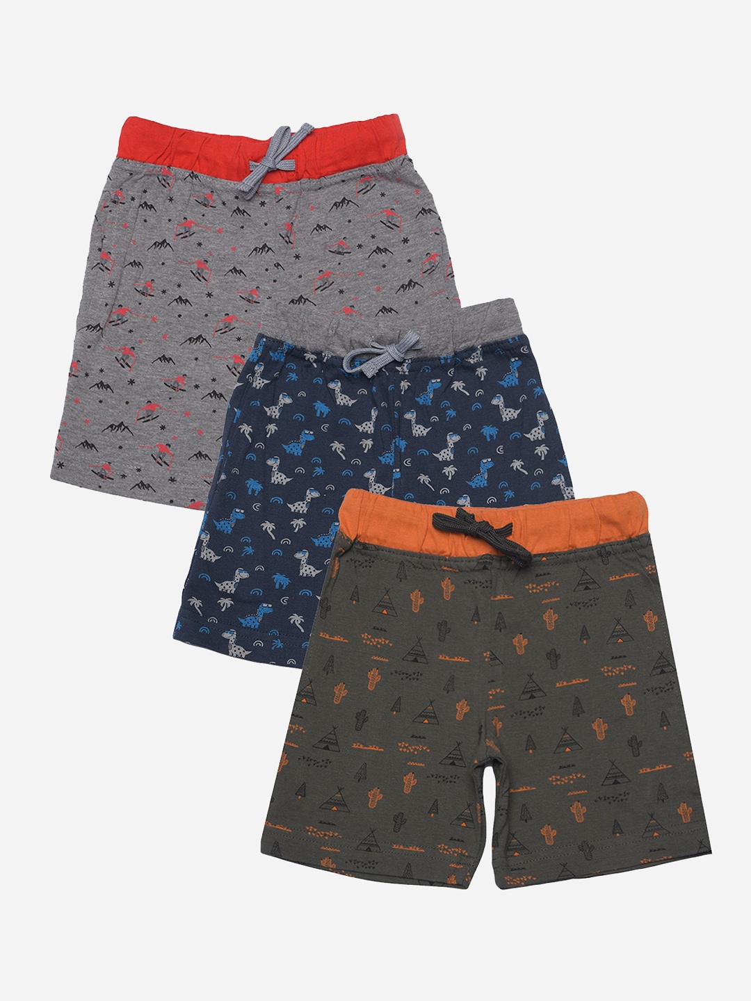 

Dollar Champion Kidswear Pack of 3 Boys Printed Regular Fit Shorts, Grey