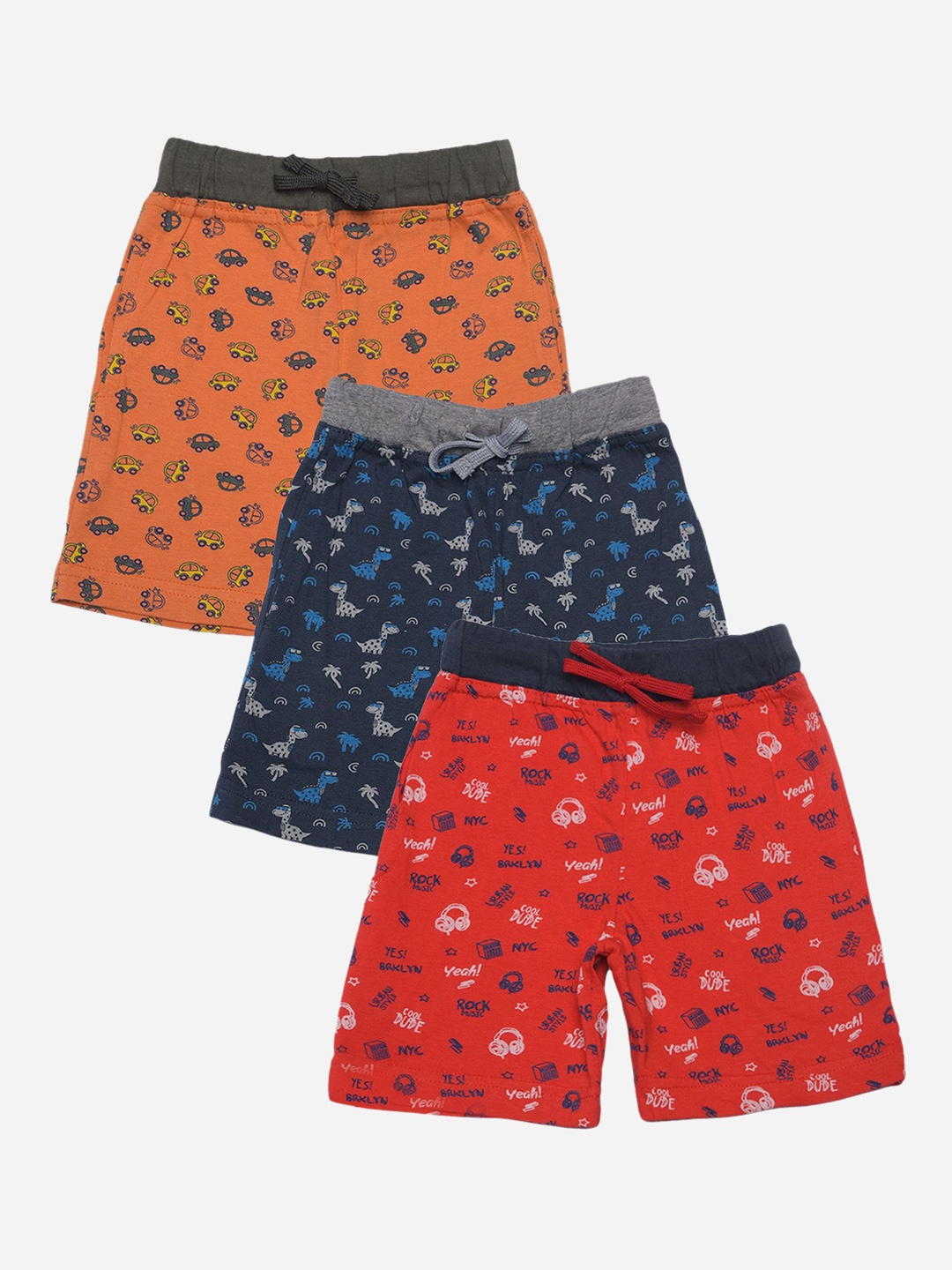 

Dollar Champion Kidswear Boys Pack of 3 Regular Fit Conversational Printed Shorts, Orange