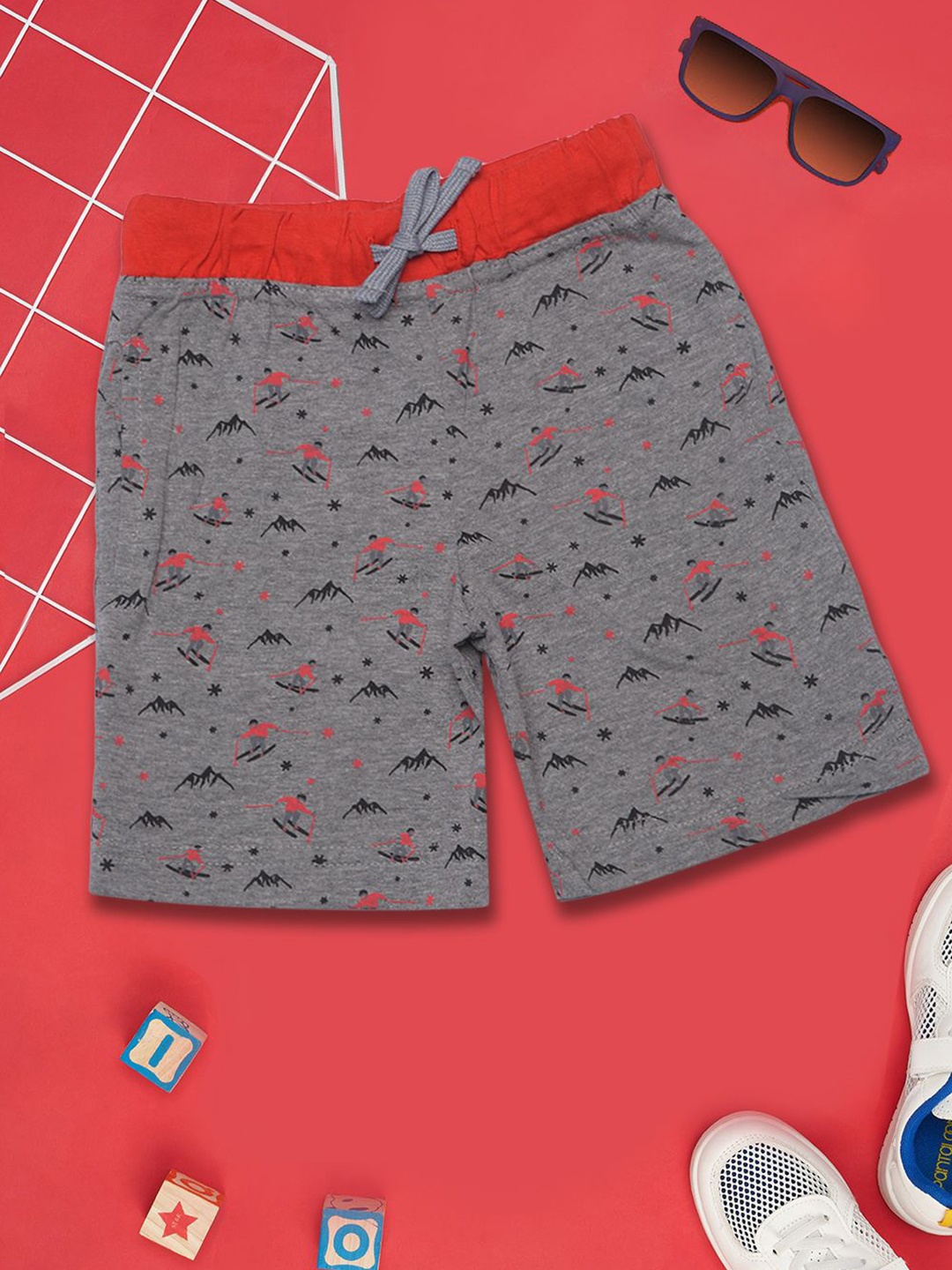 Dollar Champion Kidswear Boys Cotton Mid-Rise Printed Shorts, Grey