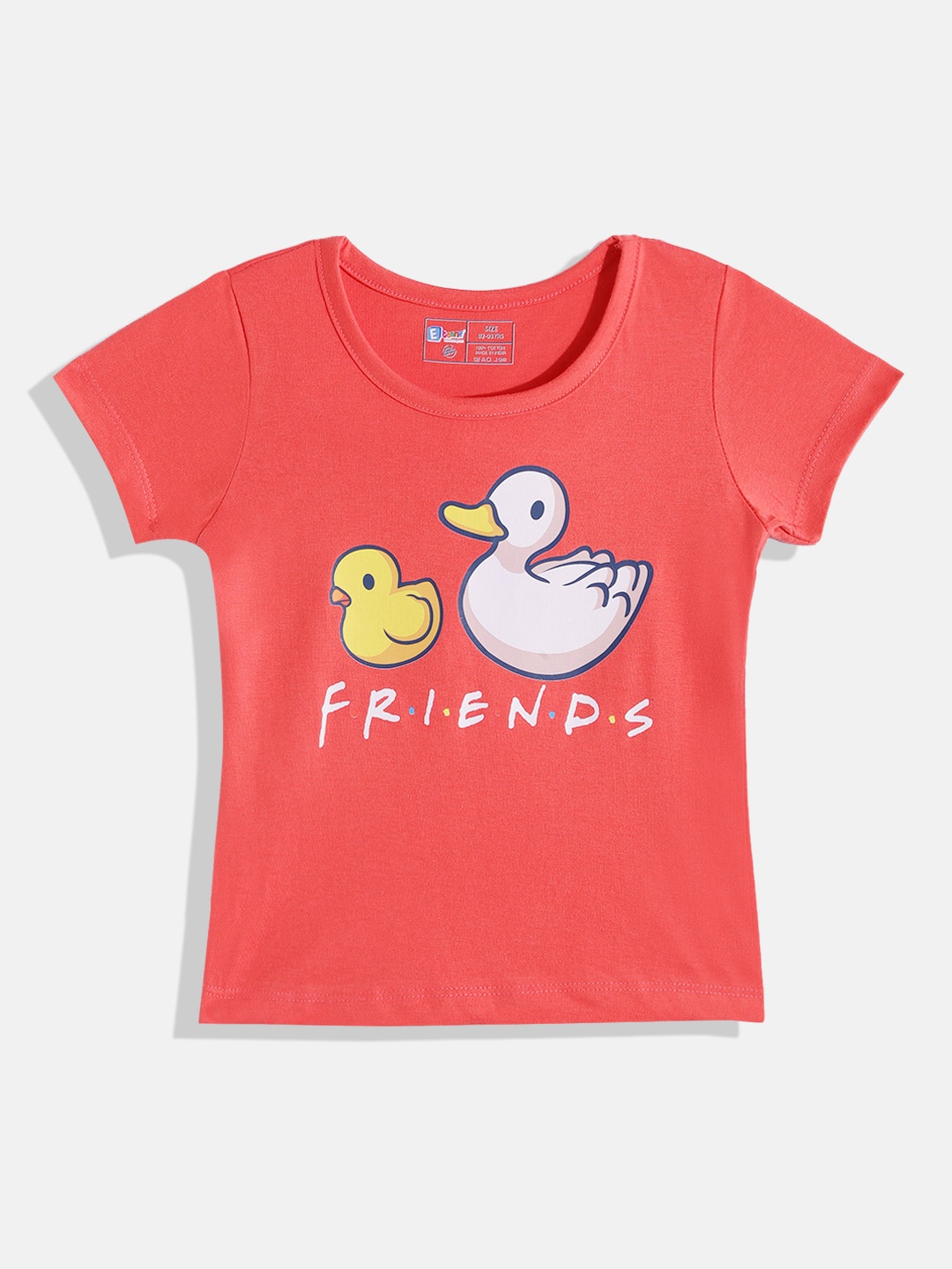 

Eteenz Girls Printed Pure Cotton T-shirt, Coral