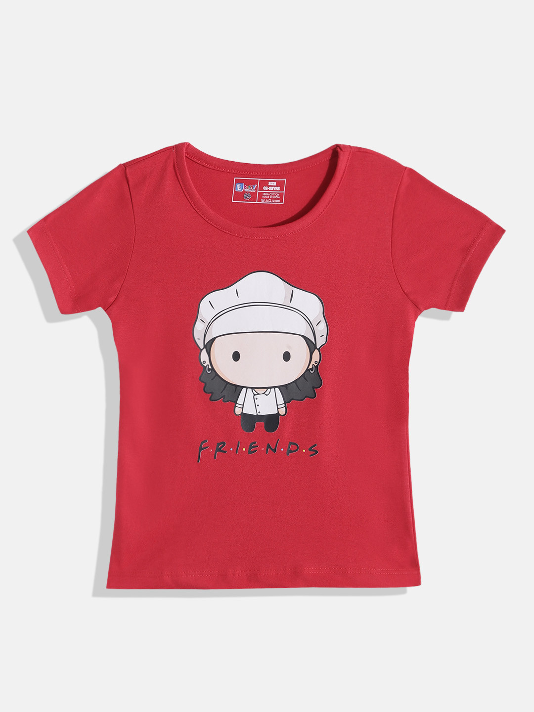 

Eteenz Girls Printed Pure Cotton T-shirt, Red