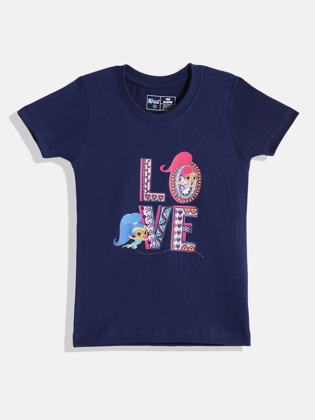 

Eteenz Girls Shimmer and Shine Printed Pure Cotton T-shirt, Navy blue