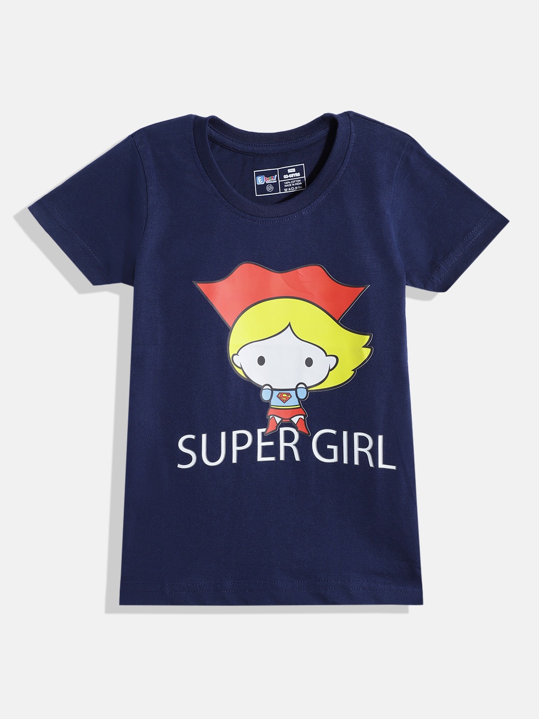 

Eteenz Girls Pure Cotton Supergirl Printed T-shirt, Navy blue