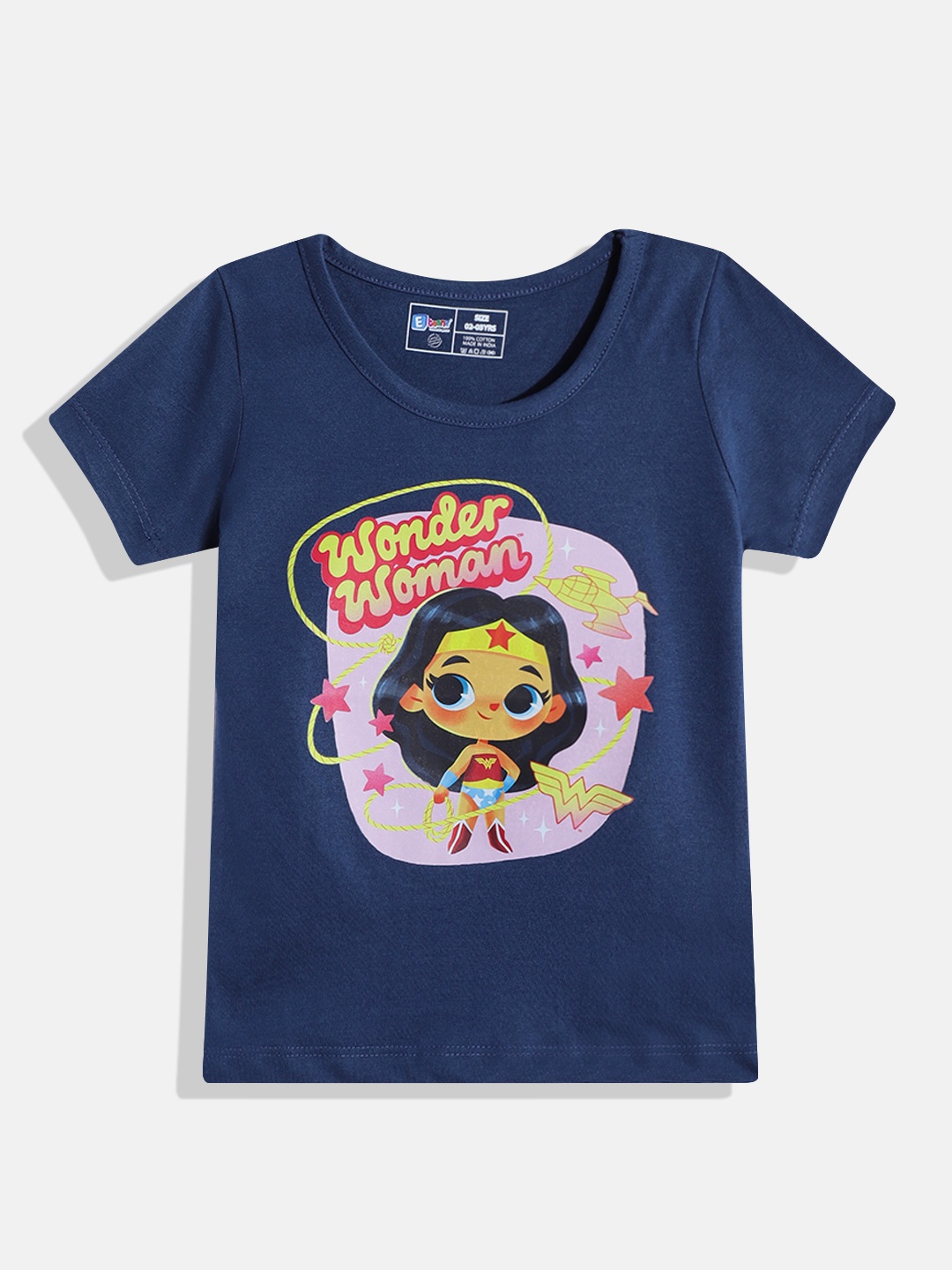 

Eteenz Girls Pure Cotton Wonder Woman Printed T-shirt, Navy blue