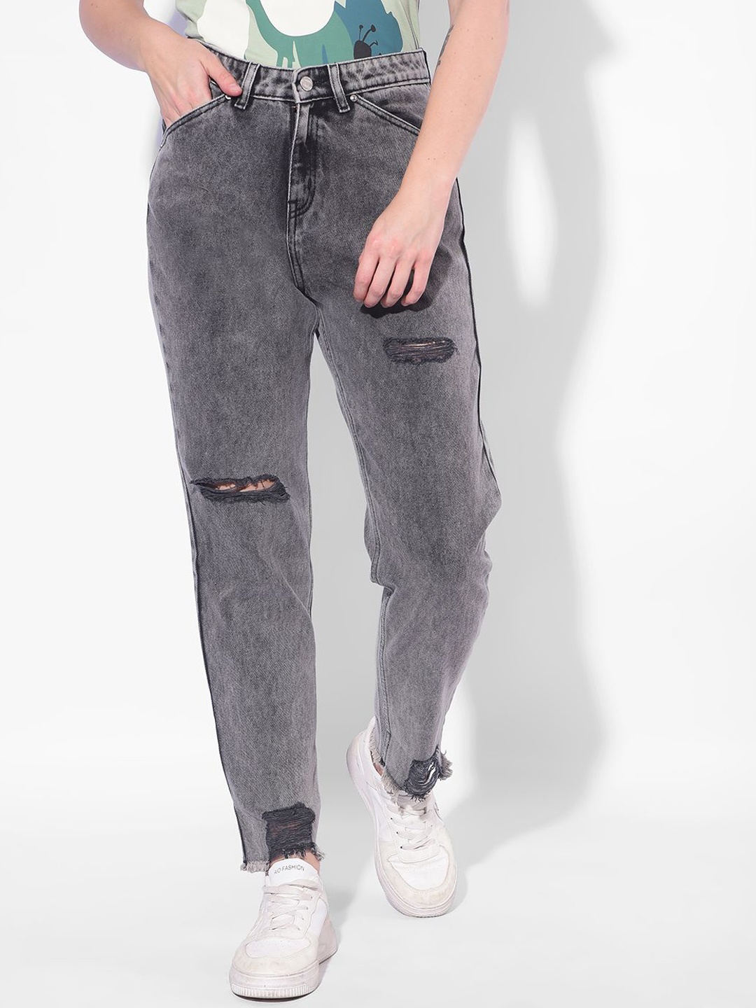 

Numero Uno Women Solid Tappered Fit Sustainable Stretchable Jeans, Grey
