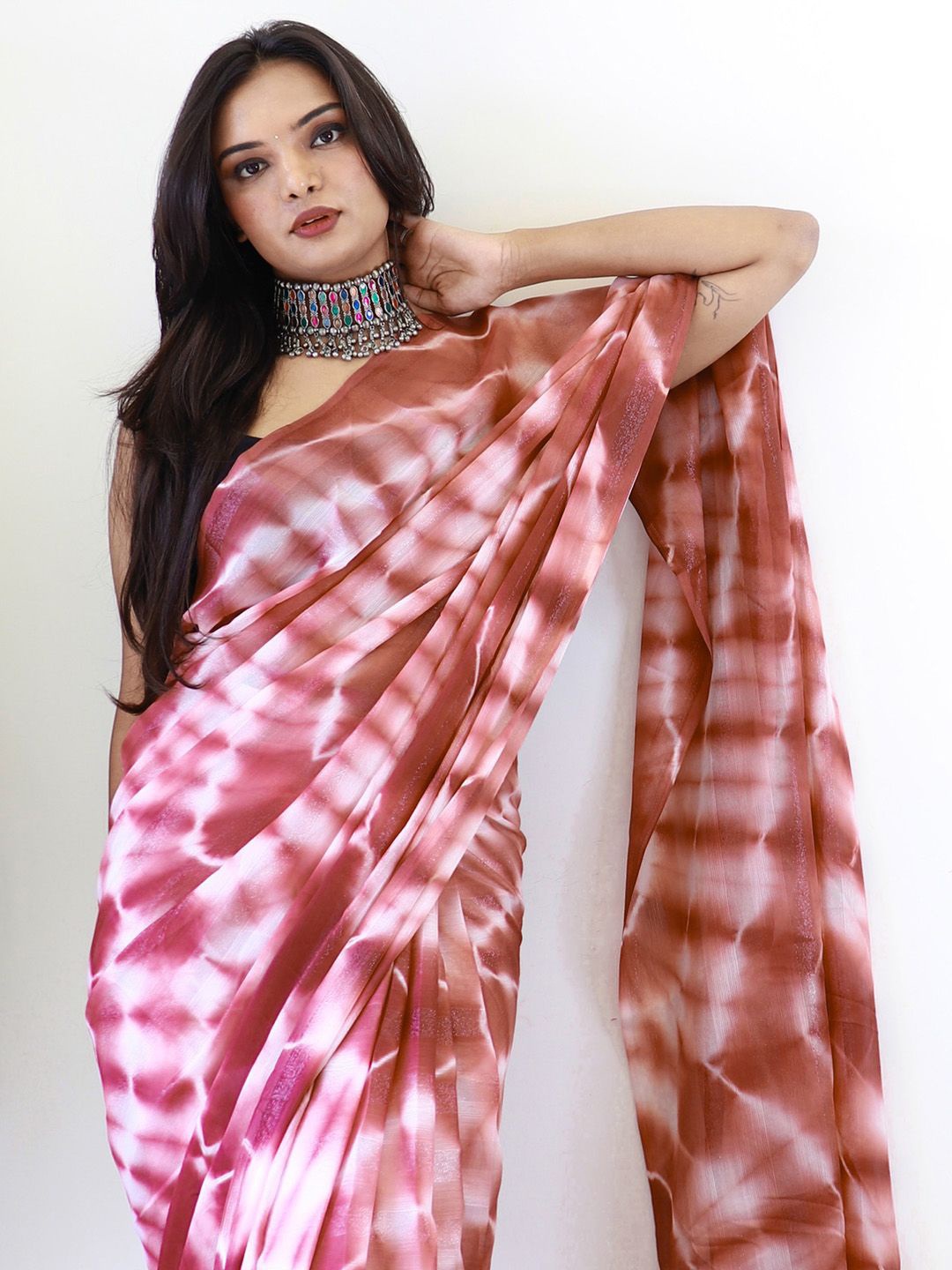 

KALINI Ready To Wear Tie and Dye Poly Georgette Saree, Brown