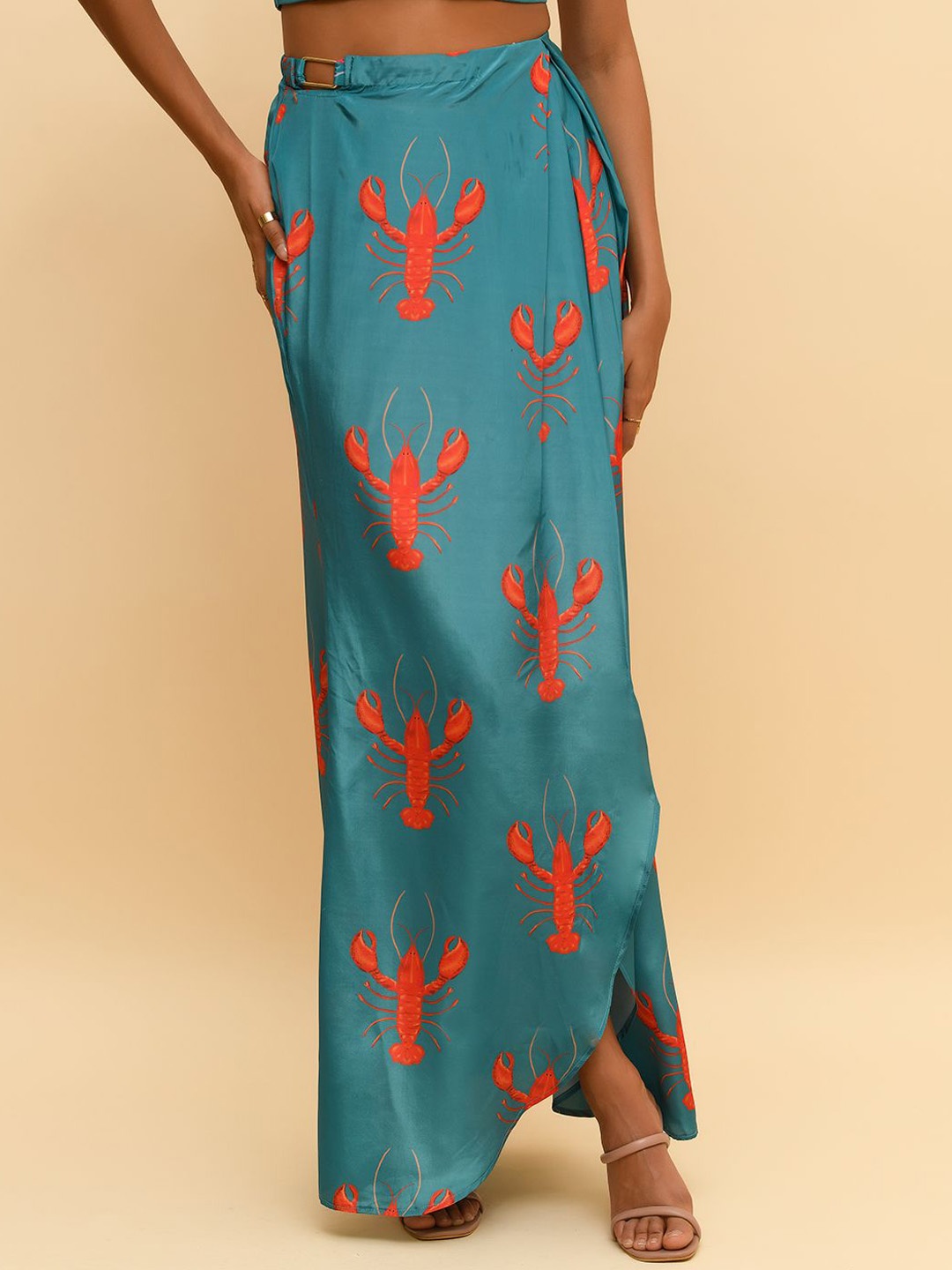 

R.Y by Rishi and Vibhuti Printed Flared Maxi Skirt, Teal