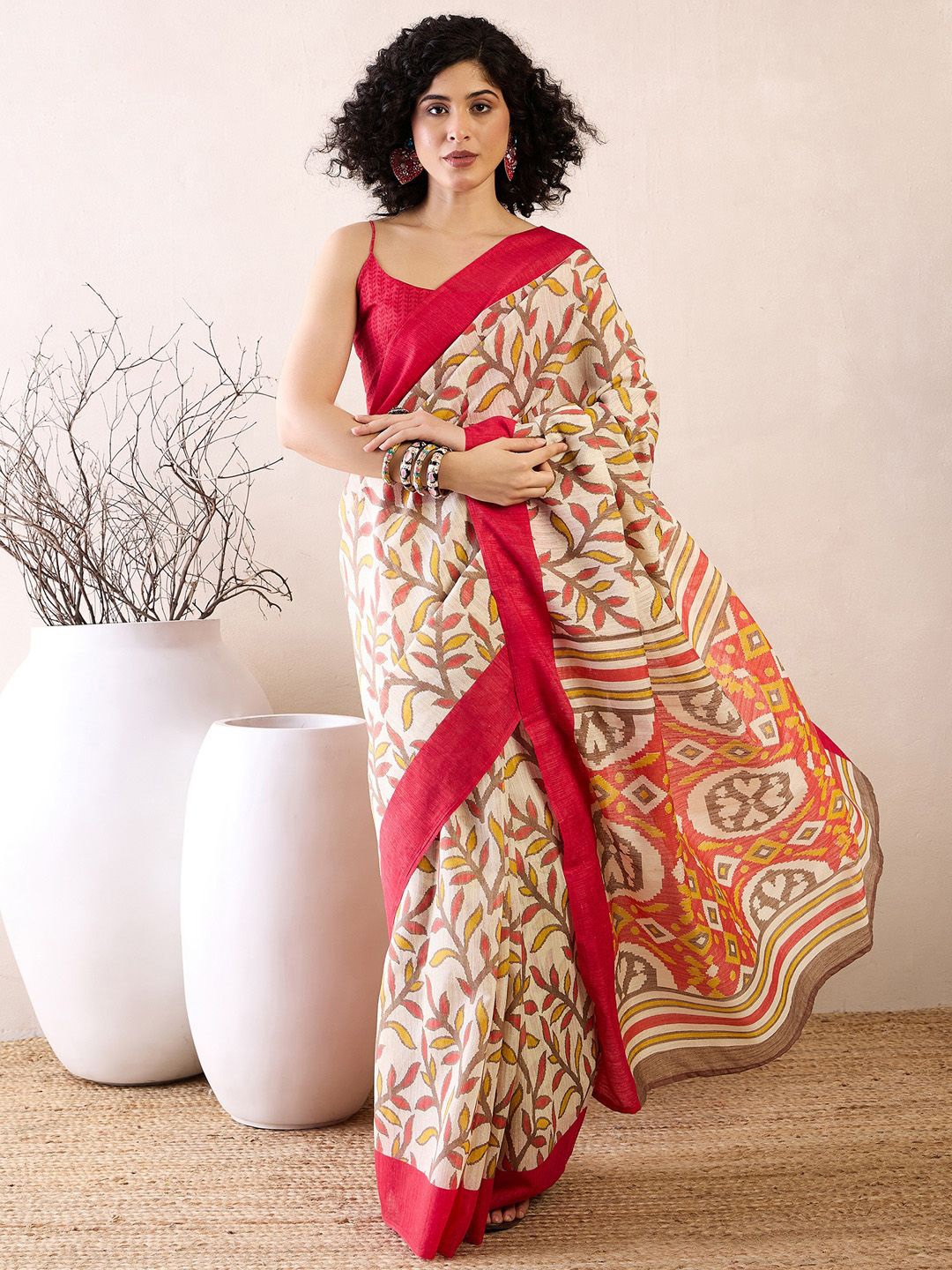 

Saree mall Ethnic Motifs Printed Ready to Wear Bagh Sarees, Cream