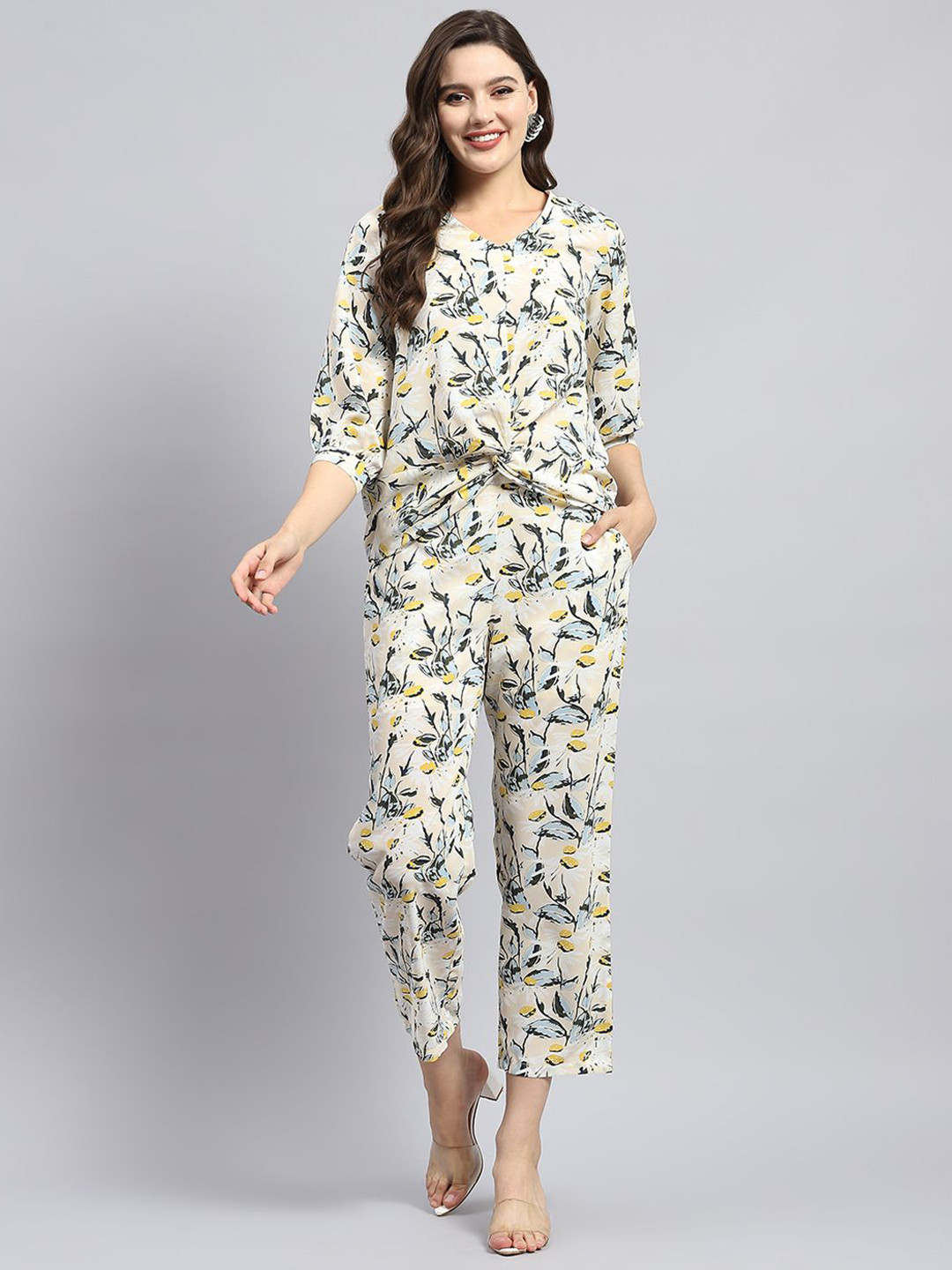 

Monte Carlo Floral Printed Top With Trousers, Pink