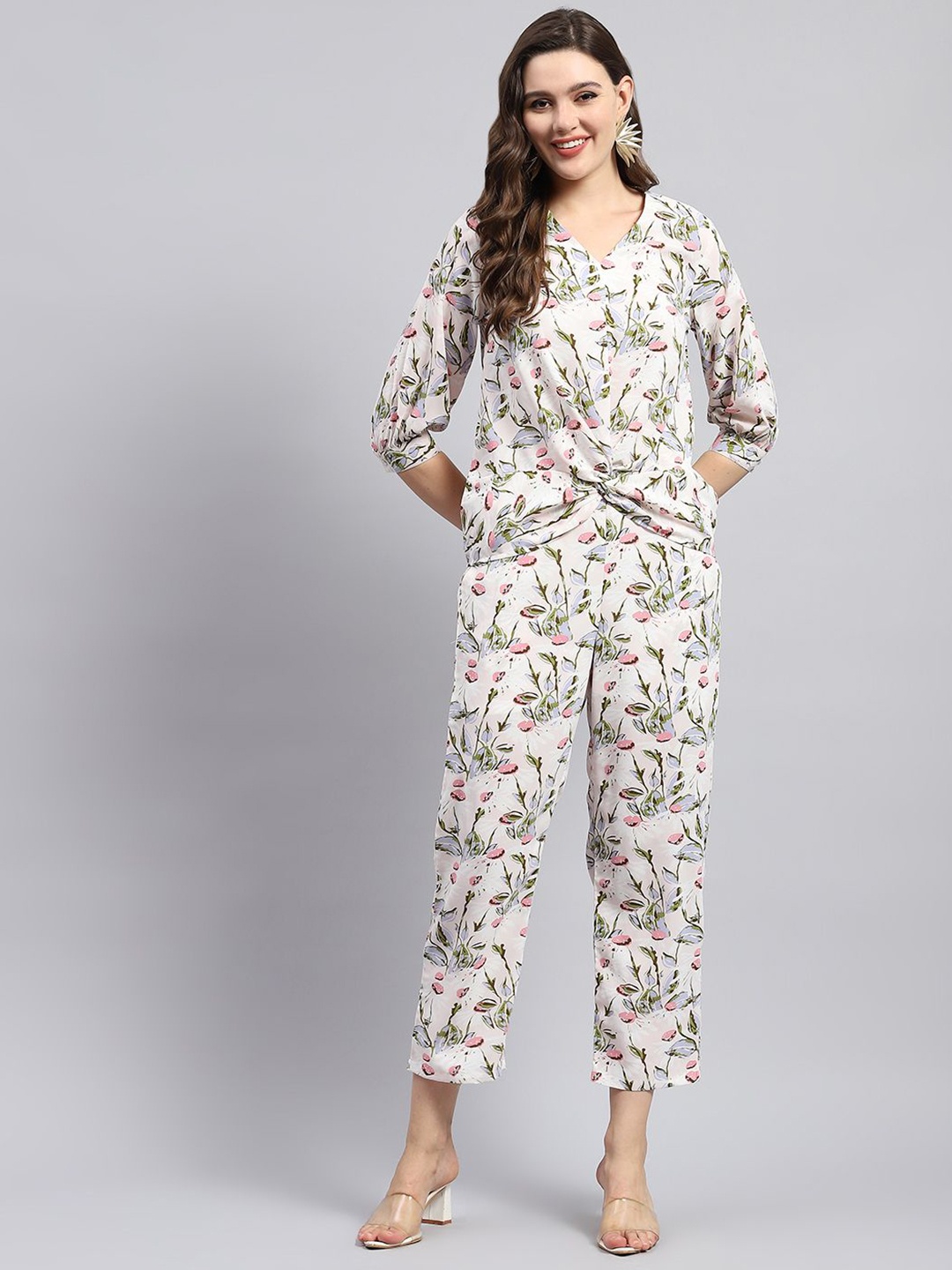

Monte Carlo Floral Printed Top With Trousers, White