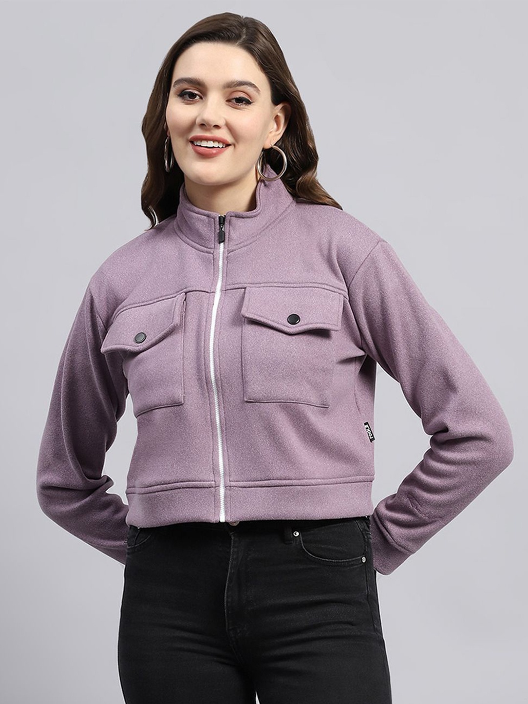 

rock.it Women Solid Mock Collar Sweatshirt, Lavender