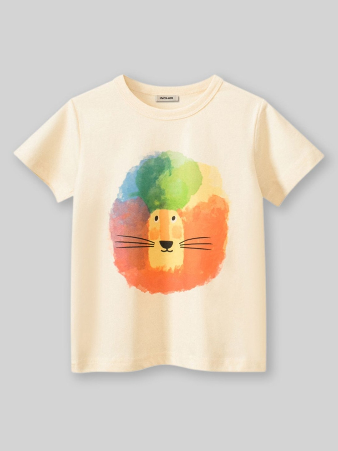 

INCLUD Boys Graphic Printed Round Neck Cotton T-Shirt, Beige