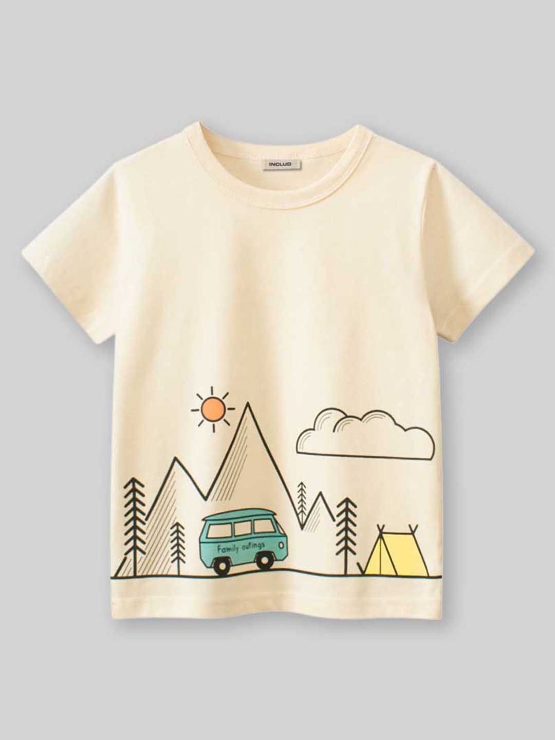 

INCLUD Boys Graphic Printed Round Neck Cotton T-Shirt, Beige