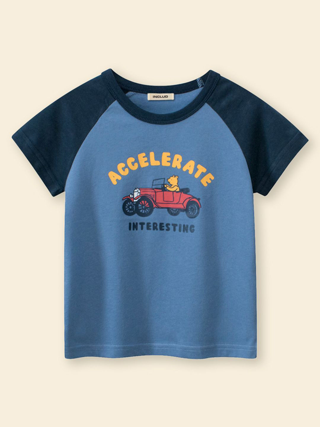 

INCLUD Boys Typography Printed Applique T-shirt, Blue