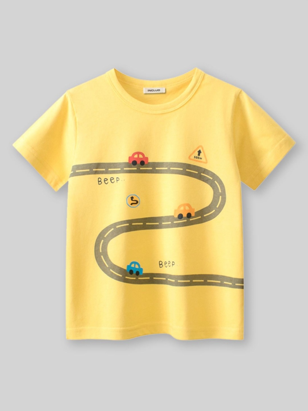 

INCLUD Boys Graphic Printed Round Neck Cotton T-Shirt, Yellow