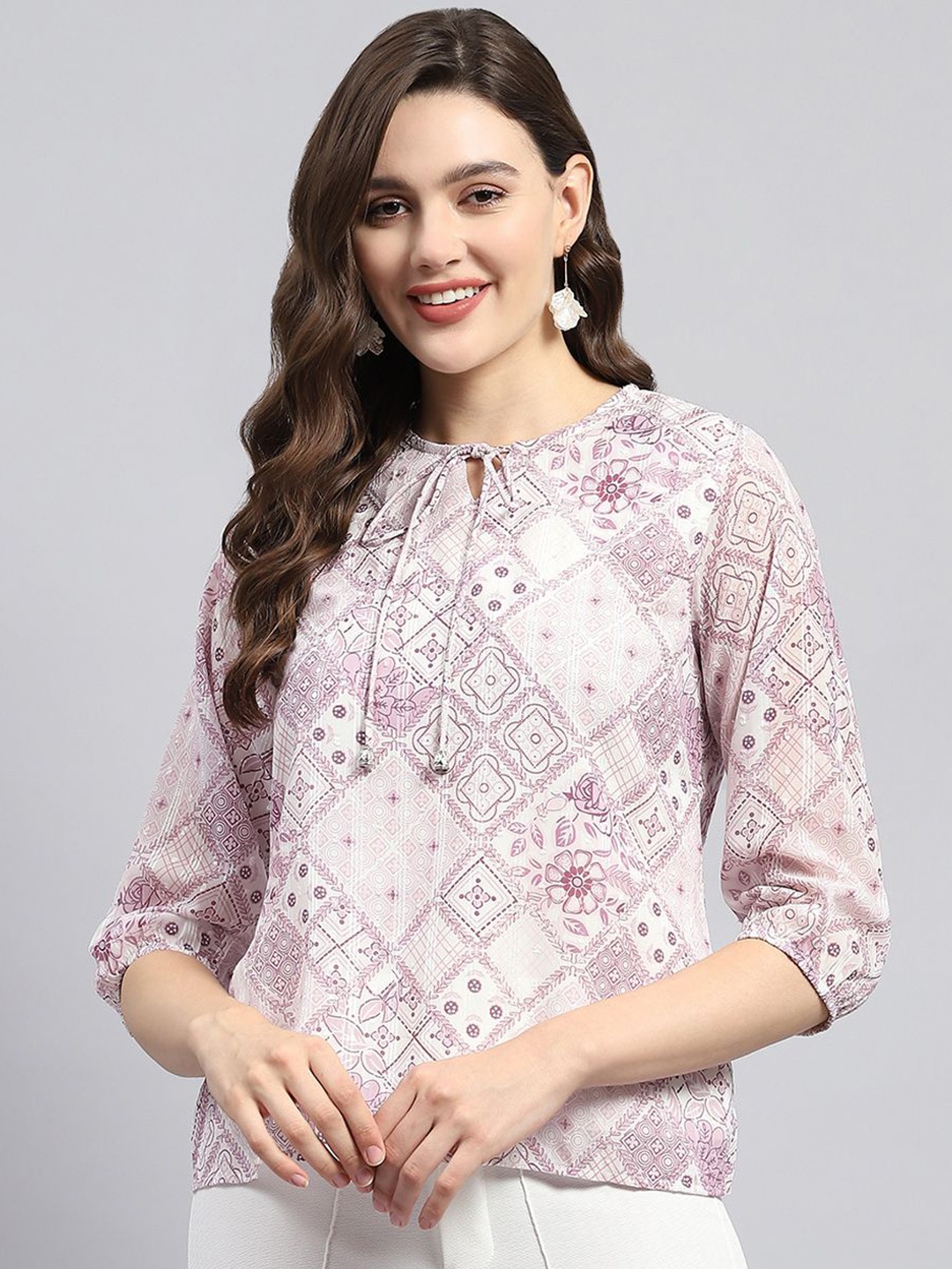 

Monte Carlo Women Ethnic Printed Tie-Up Top, Purple