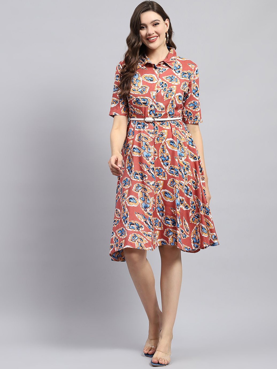 

Monte Carlo Printed Shirt Dress, Peach