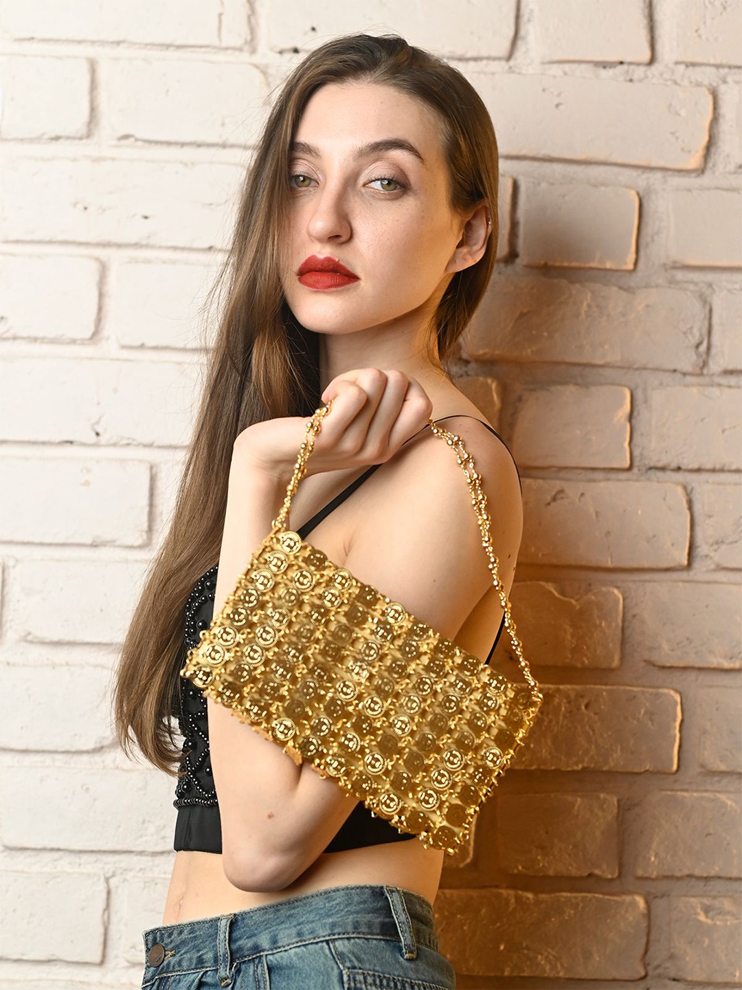 

ODETTE Embellished Purse Clutch, Gold