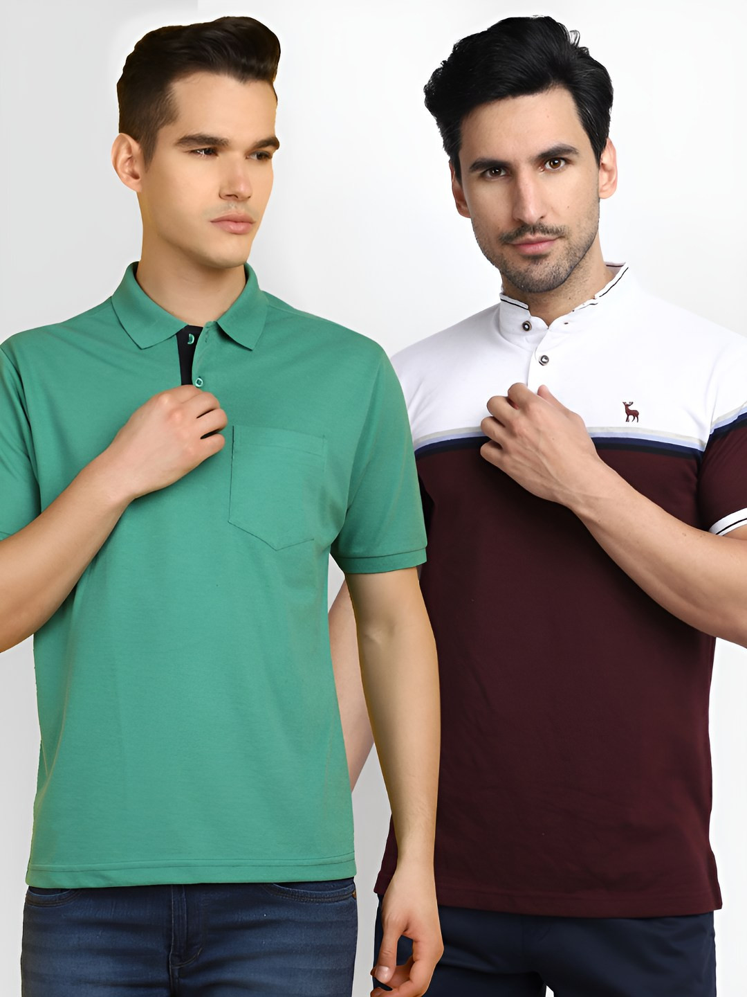 

V-Mart Men Pack Of 2 Solid Polo Collar Pocket Cotton T-shirts, Maroon