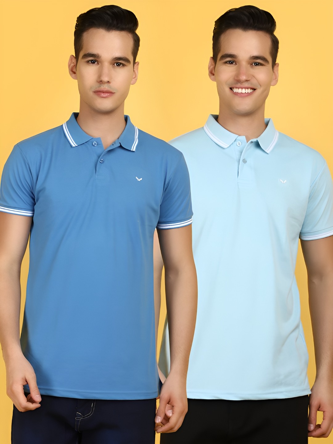 

V-Mart Men Pack Of 2 Solid Polo Collar Cotton T-shirts, Blue