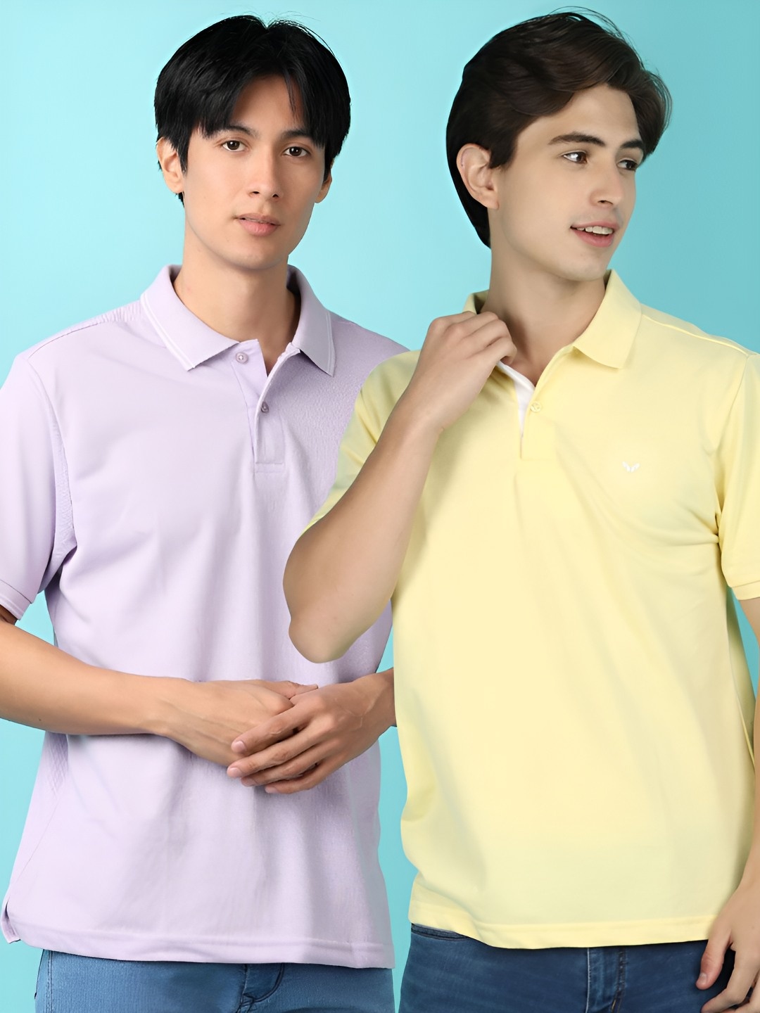 

V-Mart Men Pack Of 2 Solid Polo Collar Cotton T-shirts, Yellow