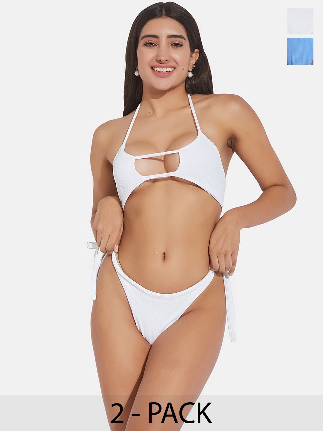 

SECRETS BY ZEROKAATA Pack Of 2 Ribbed Swimwear Bikini Set, White