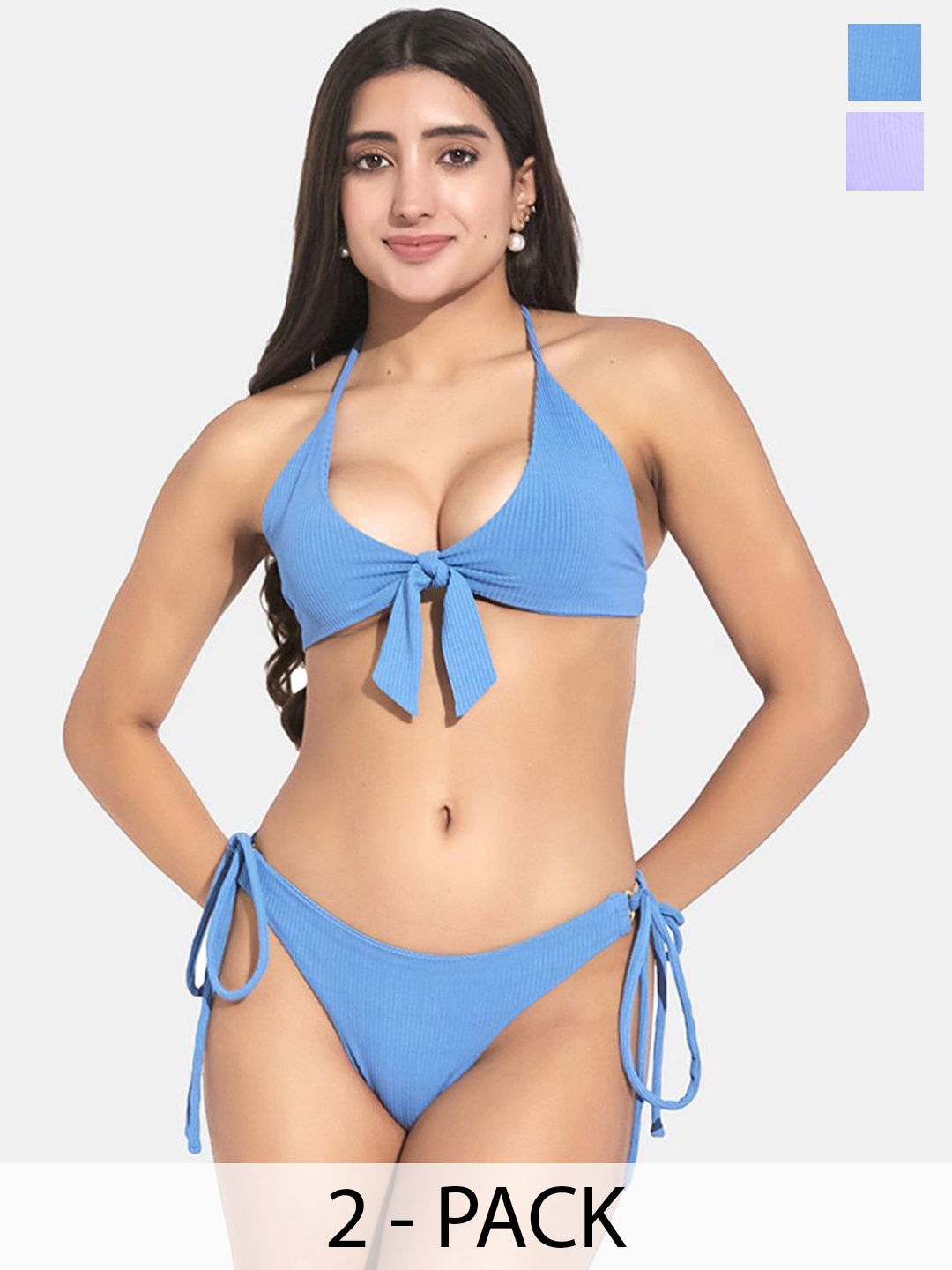 

SECRETS BY ZEROKAATA Pack Of 2 Assorted Ribbed Swimwear Bikini Set, Blue