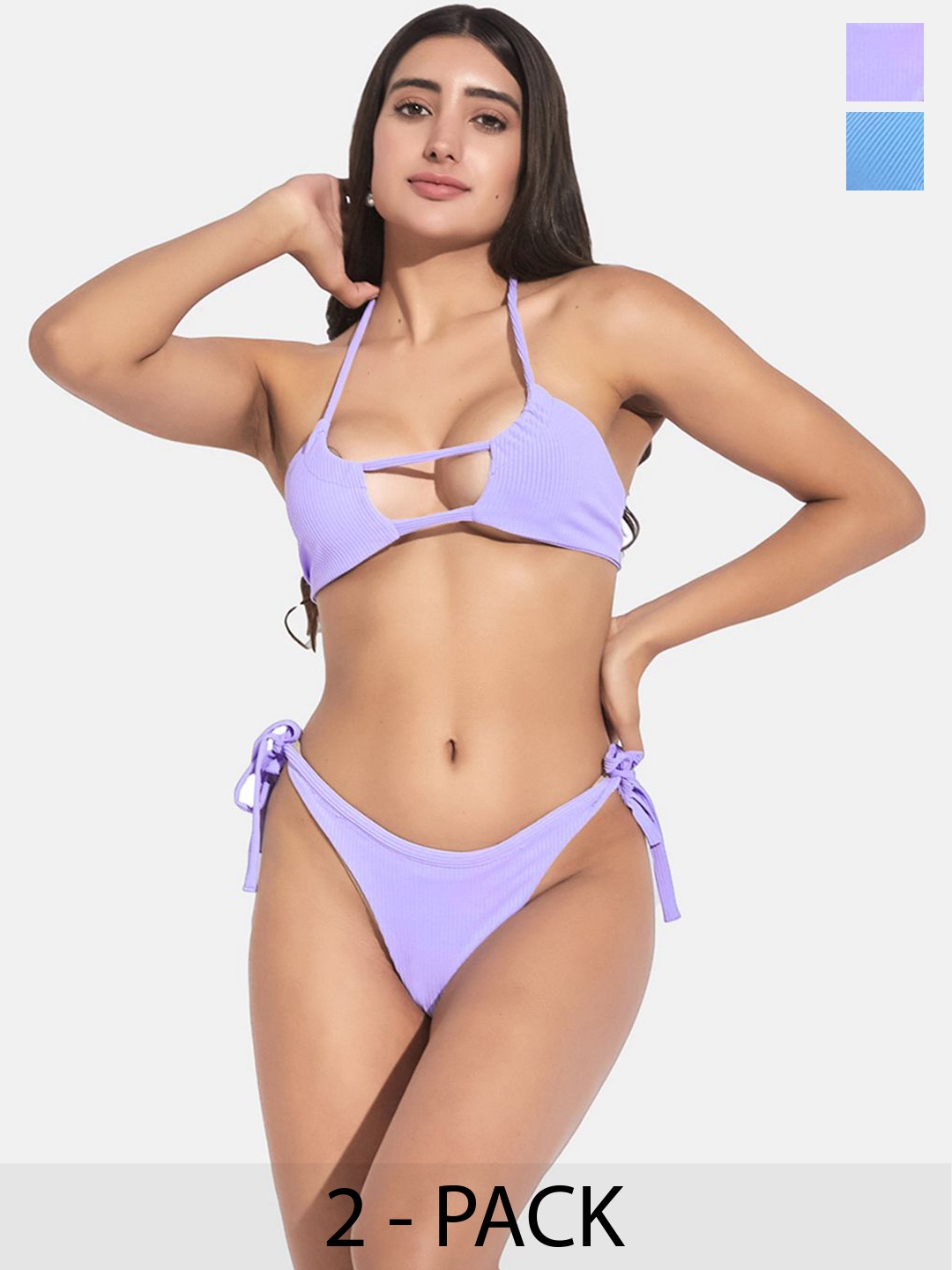 

SECRETS BY ZEROKAATA Pack Of 2 Assorted Ribbed Swimwear Bikini Set, Violet