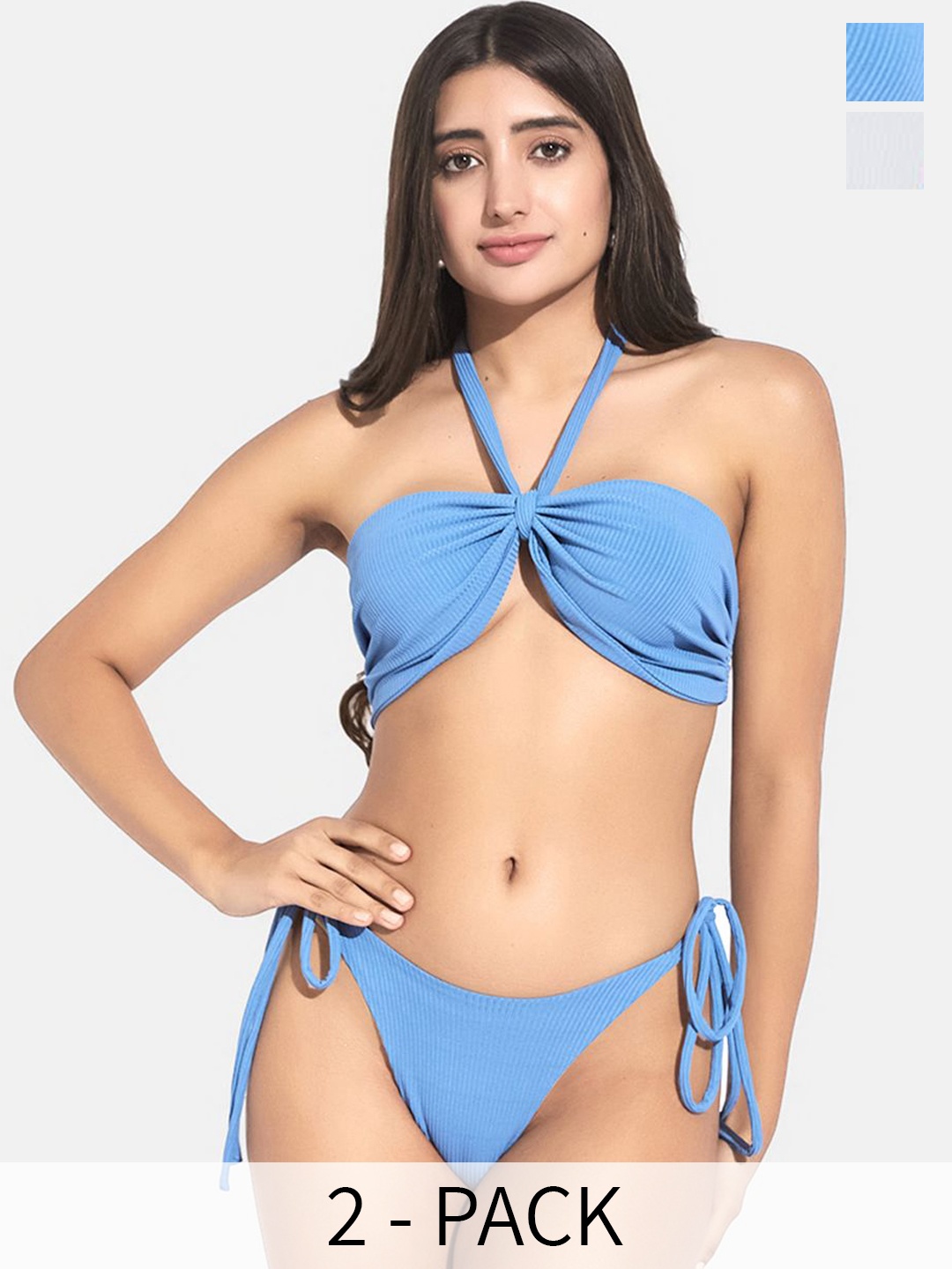 SECRETS BY ZEROKAATA Pack Of 2 Assorted Ribbed Swimwear Bikini Set, Blue