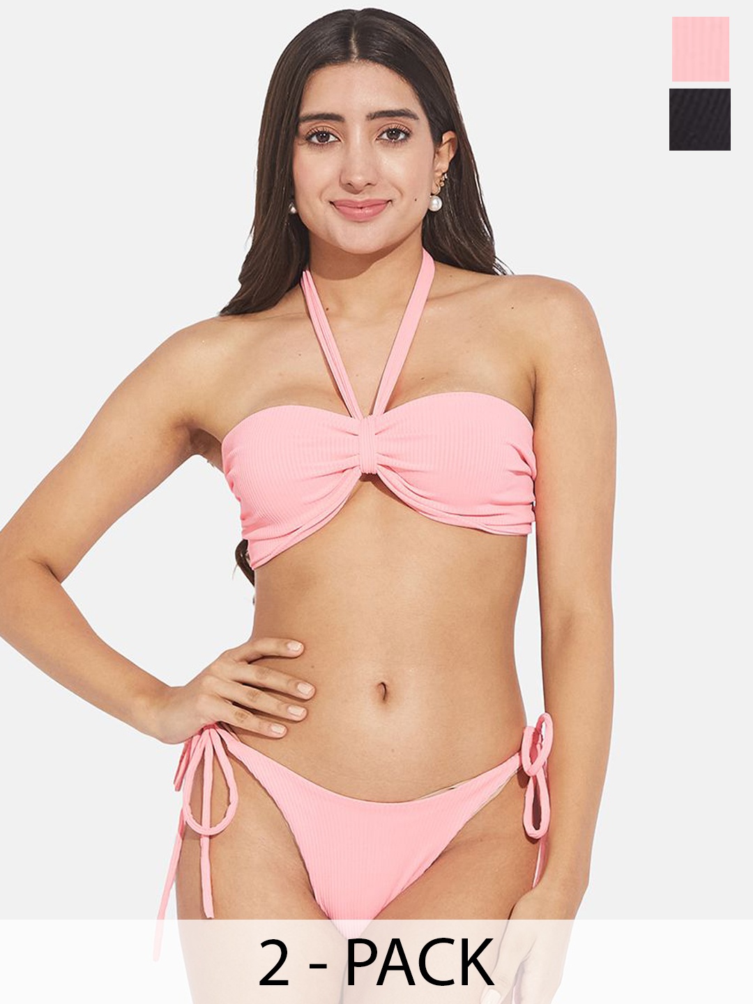 

SECRETS BY ZEROKAATA Pack Of 2 Ribbed Swimwear Bikini Set, Peach
