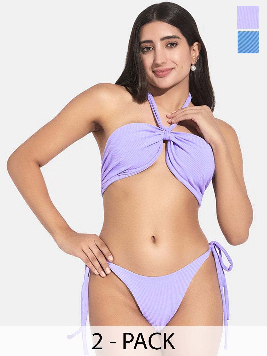 

SECRETS BY ZEROKAATA Pack Of 2 Assorted Ribbed Swimwear Bikini Set, Violet