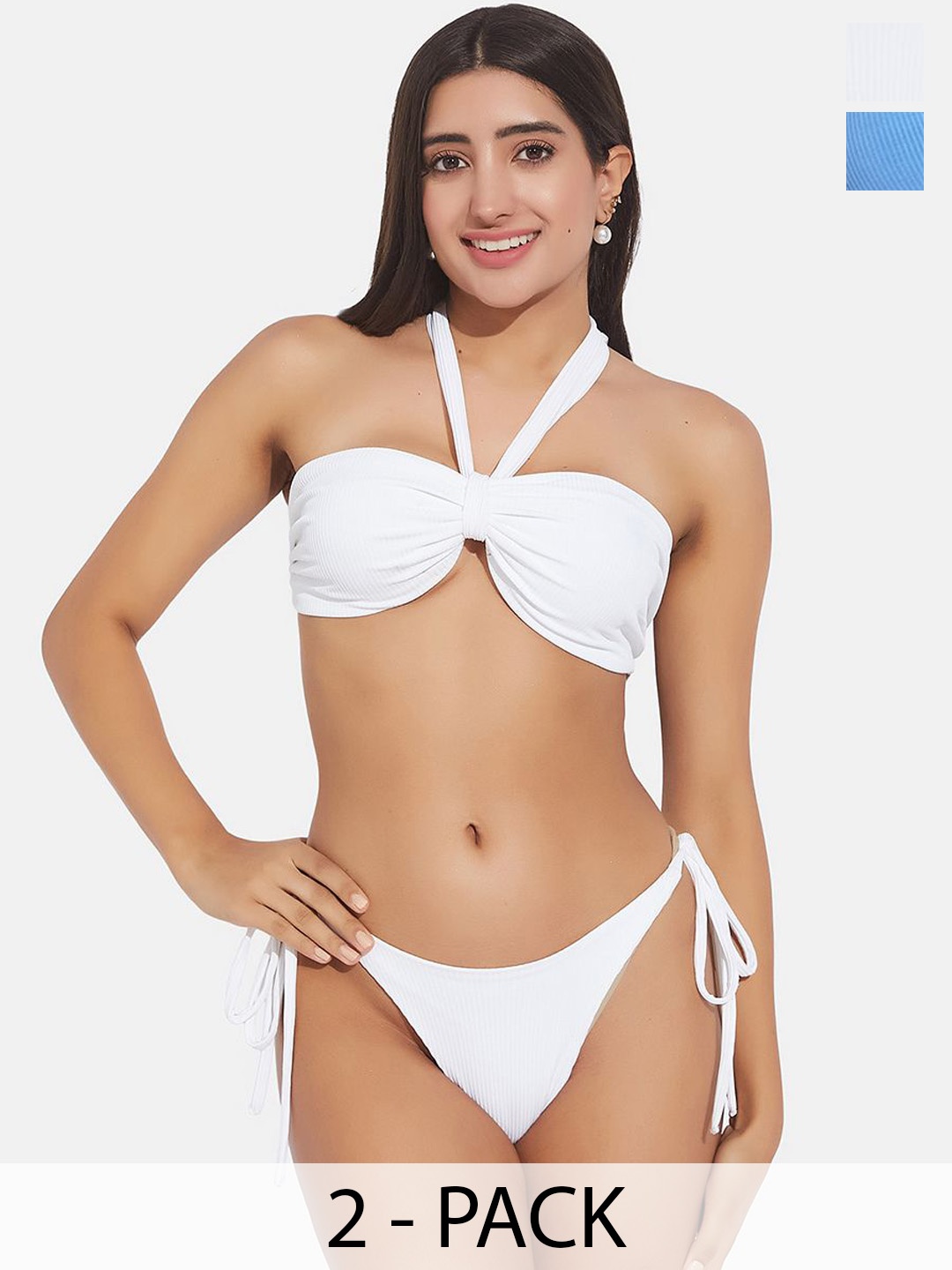 SECRETS BY ZEROKAATA Pack Of 2 Ribbed Swimwear Bikini Set, White