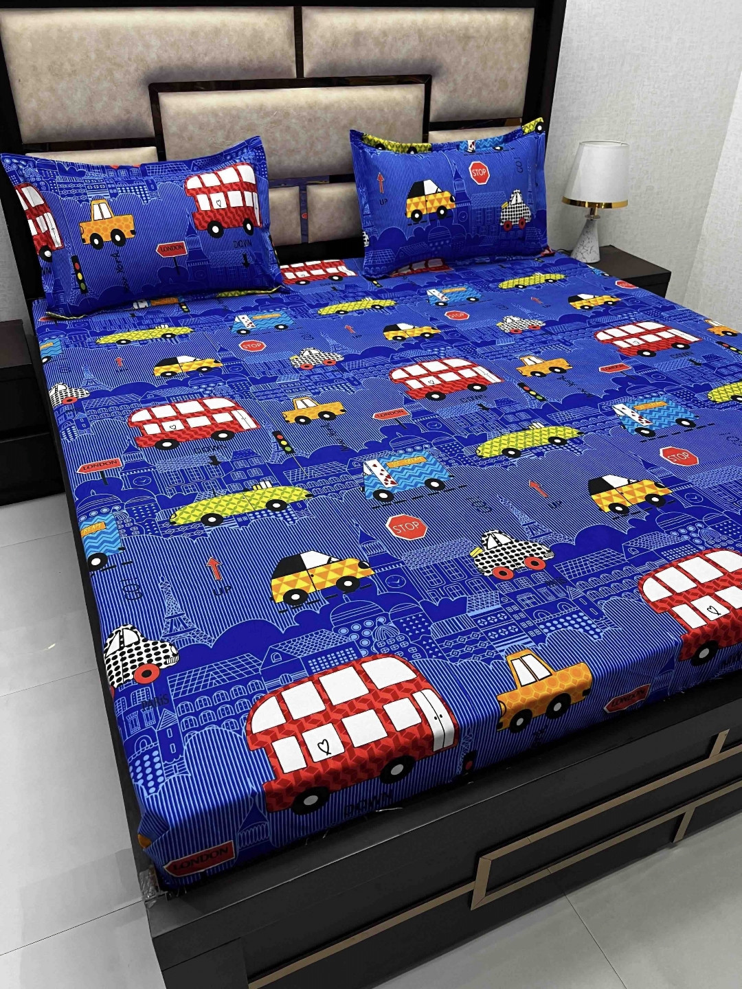

Pure Decor Blue Printed 240 TC Cotton Double Queen Bedsheet With 2 Pillow Covers