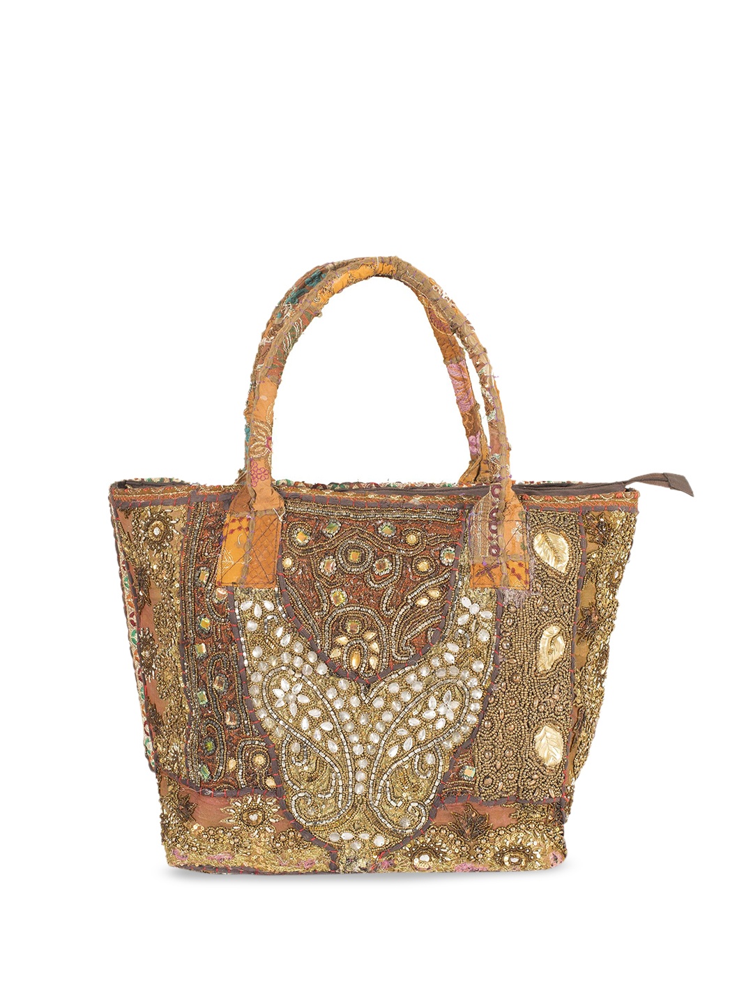 

HANDICRAFT PALACE Women Embellished Regular Shopper Tote Bag, Brown