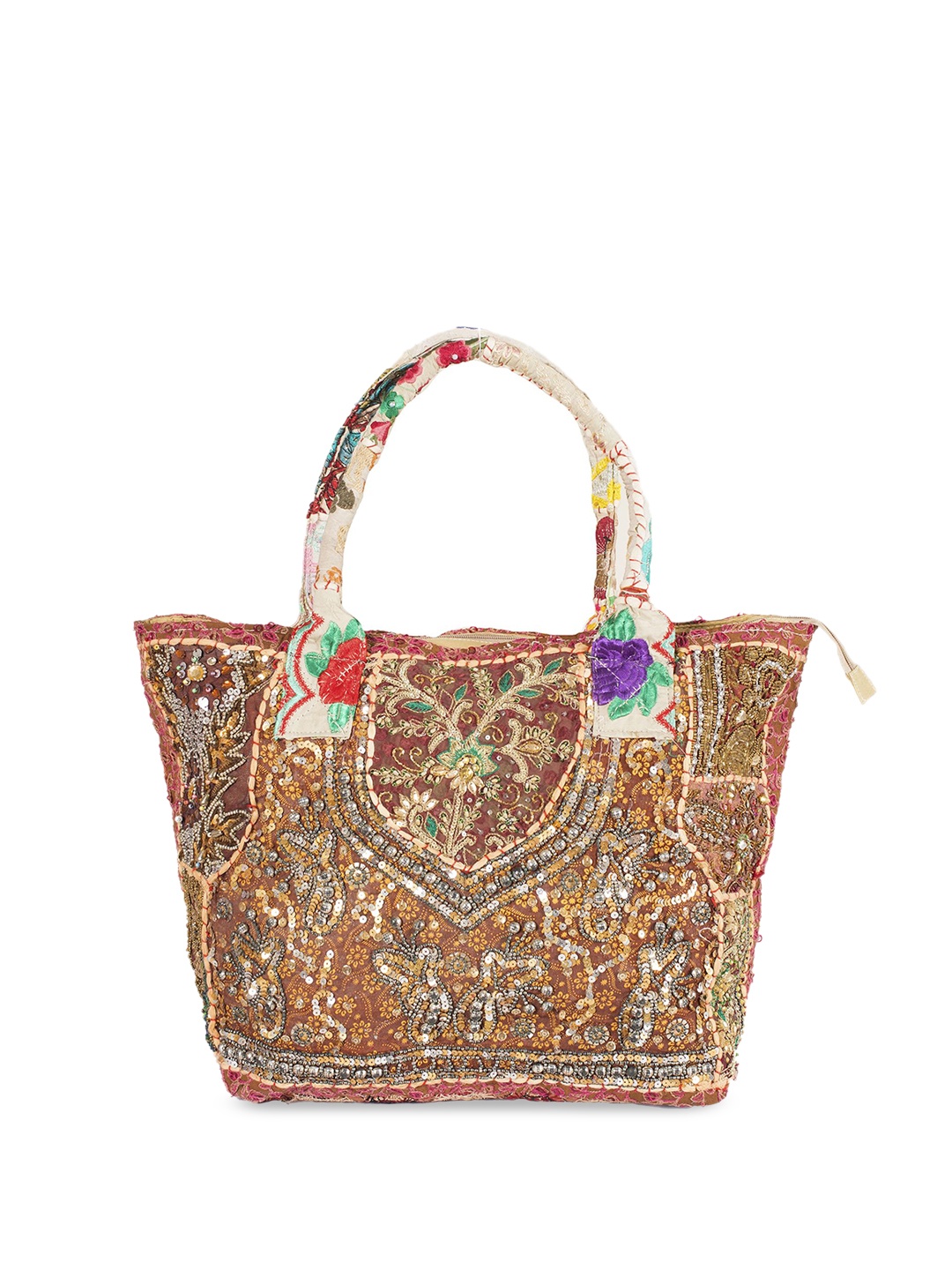 

HANDICRAFT PALACE Women Embellished Oversized Shopper Shoulder Bag with Tasselled, Beige